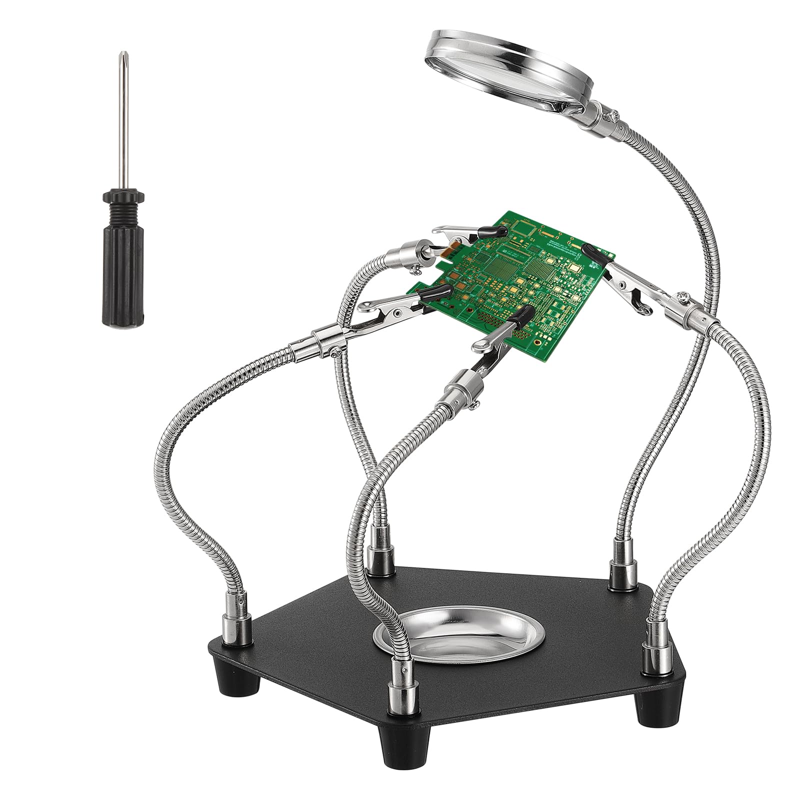 Knpwer Lötstation Helping Hands mit Lupe,Magnetische Helfende Hand, Lötende Dritte Hände,mit 3 x Lupe Arme Helfer für PCB Crafts Uhr