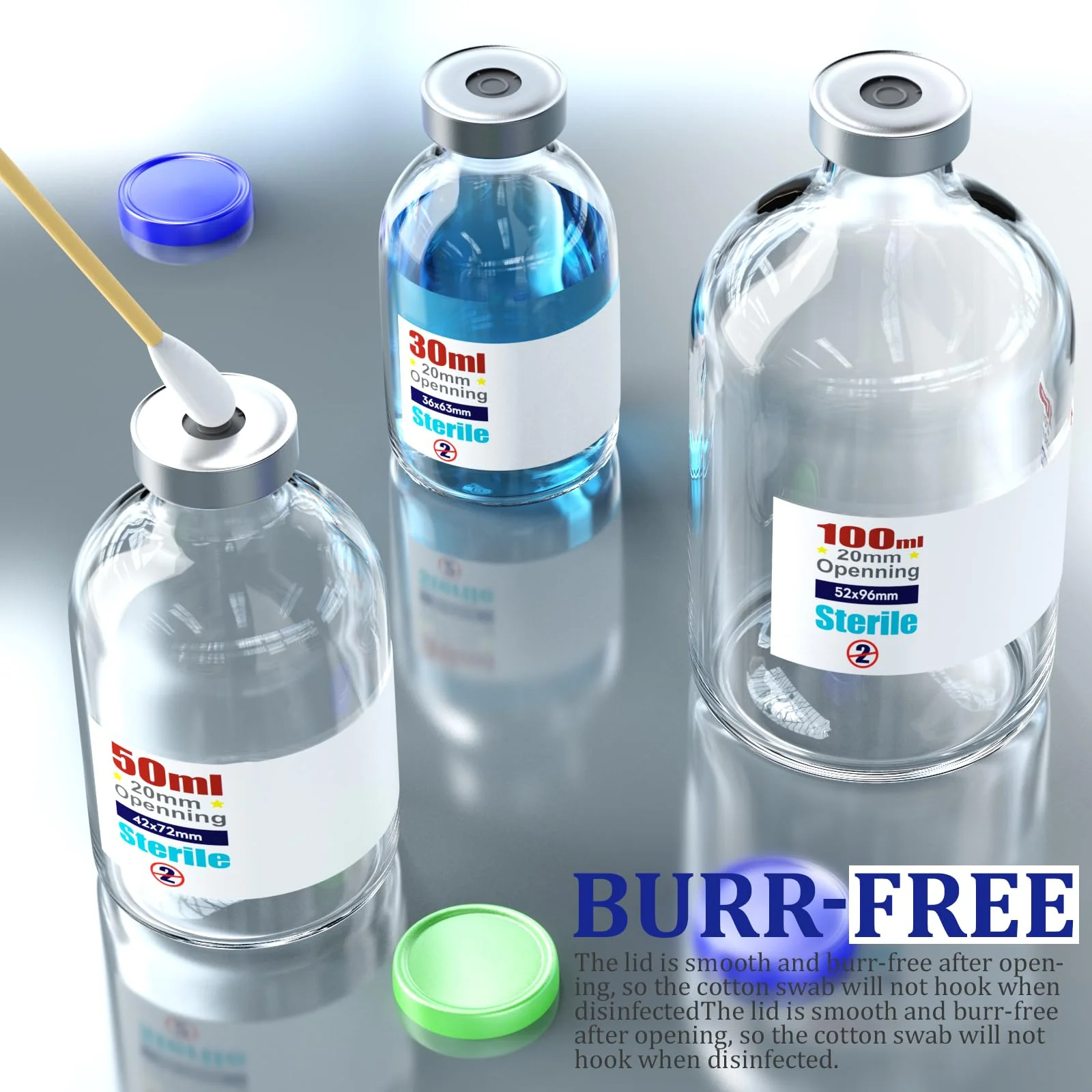 Ks-Tek Sterile Empty Vials with Self Healing Injection Port,with Flip Off Aluminum Cap,Sterile Package (100ml,4) 100ml 4 - Image 4