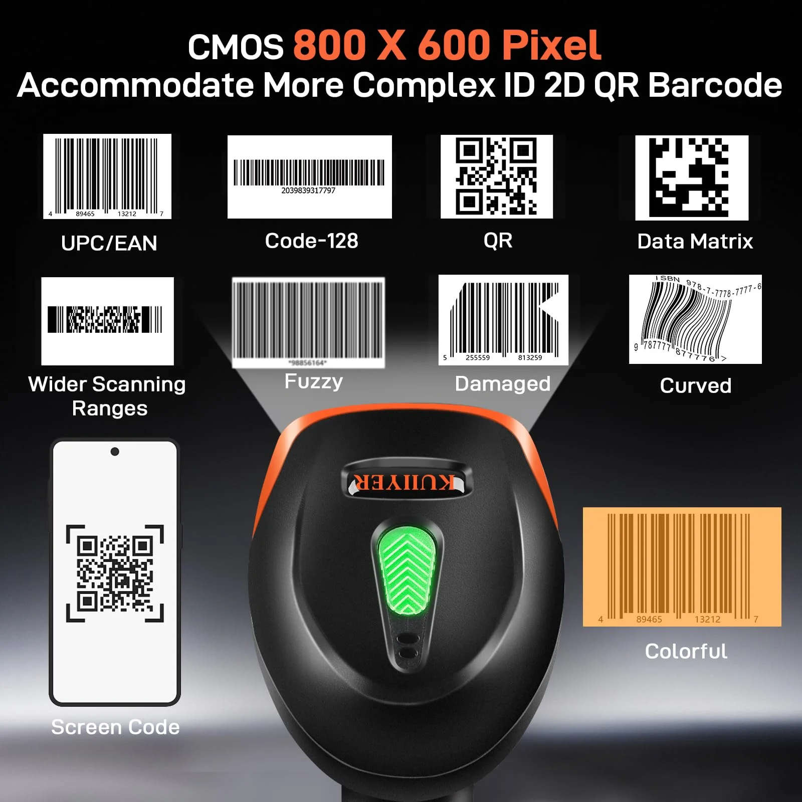 KUIIYER Bluetooth Barcode Scanner, Wireless 2D QR 1D Bar Code Scanners Handheld Barcode Reader with Updated 800 X 600 Pixel CMOS, Plug & Play for iPhone, Android, iPad, Tablet, PC Computers & POS - Image 4