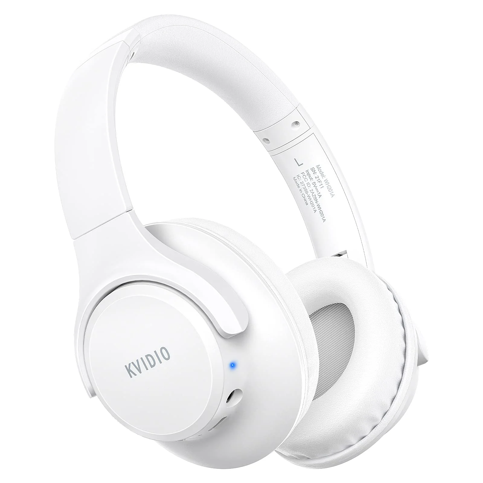 KVIDIO Bluetooth Headphones Over Ear, 65 Hours Playtime Wireless Headphones with Microphone, Foldable Lightweight Headset with Deep Bass, HiFi Stereo Sound Low Latency for Laptop PC Cellphone White