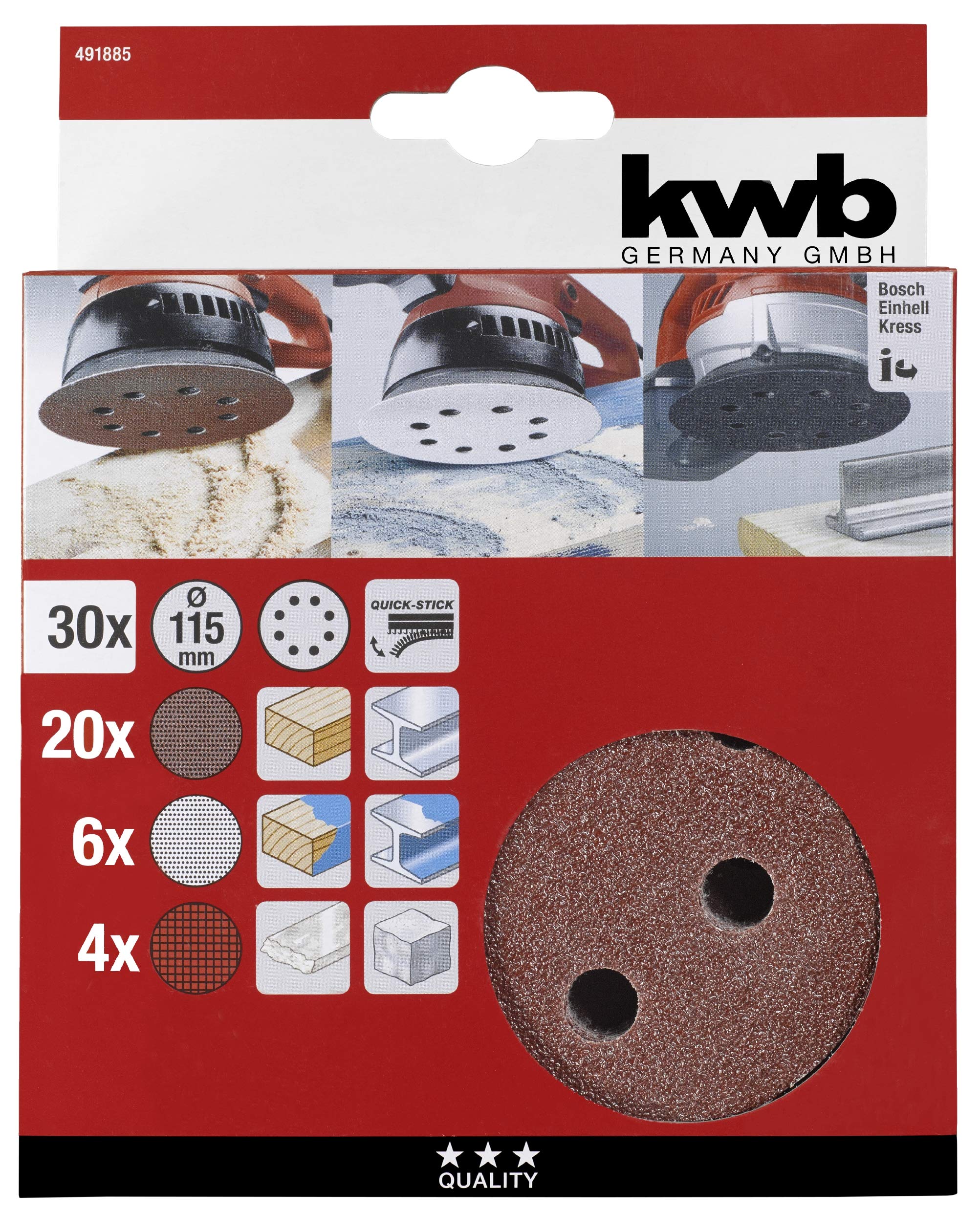 kwb 30-Piece Sanding Disc Set Ø 115 Mm in Various Grit Sizes for Universal Use and All Common Random Orbital Sanders - Image 2