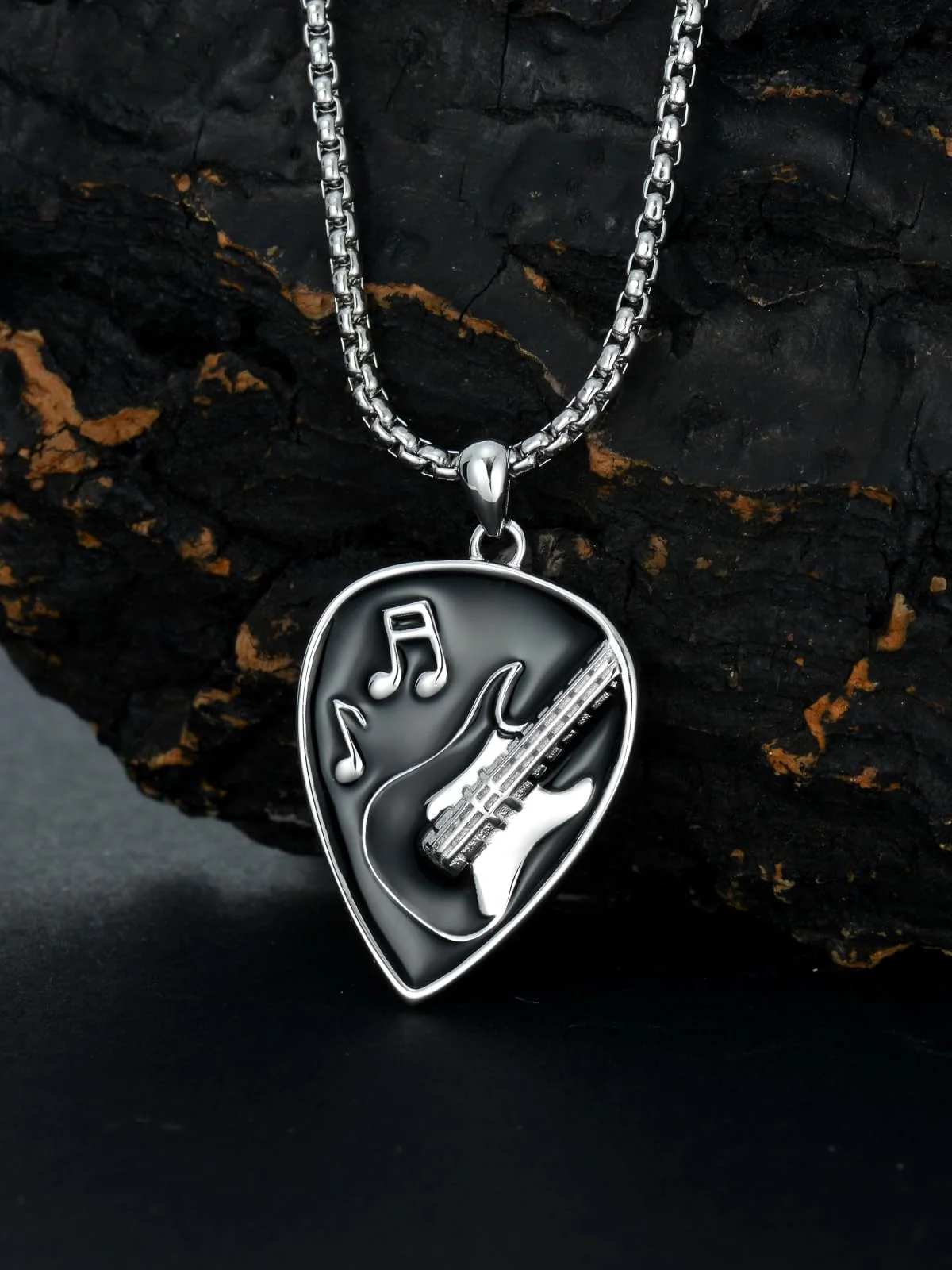 KXJ Music Gifts for Men Women S925 Sterling Silver Guitar Necklace for Men Women Trendy Black/Blue Guitar Music Pendant Gifts for Guitar Players Guitar Lover Musical Jewelry for Guitar Teacher Student Graduation Birthday Anniversary Valentines Day - Image 3