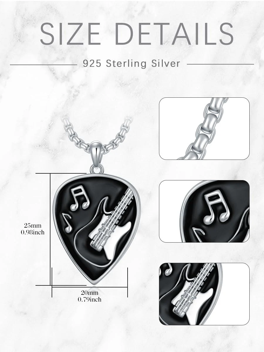 KXJ Music Gifts for Men Women S925 Sterling Silver Guitar Necklace for Men Women Trendy Black/Blue Guitar Music Pendant Gifts for Guitar Players Guitar Lover Musical Jewelry for Guitar Teacher Student Graduation Birthday Anniversary Valentines Day - Image 5