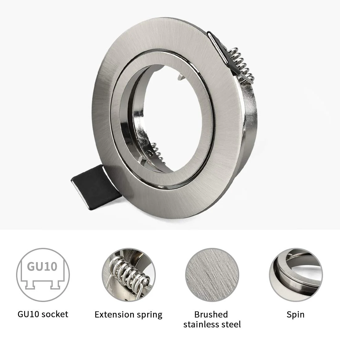 KYOTECH Set of 6 Recessed Light Frames, Recessed Spotlight Set - Mounting Frames in Brushed Aluminium Including GU10 sockets - Mounting Frames for GU10 Bulbs and LED Modules Brushed Nickel Schwenkbar,Aussendurchmesser 82mm - Image 2
