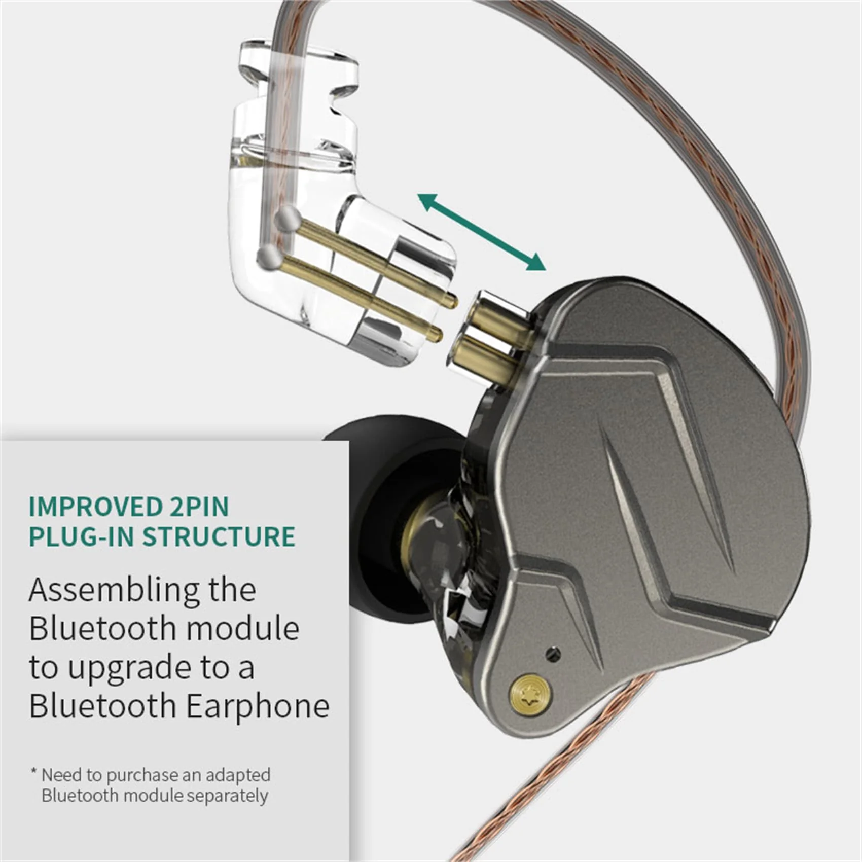 KZ ZSN Pro Gaming Earbuds, HiFi in-Ear Monitor Earbuds Stereo Sound IEM Earphones Noise Cancelling in Ear Headphones with 2pins Detachable Cable for Phone Android MP3 MP4 Music Player (Gray with Mic) Gray - Image 5