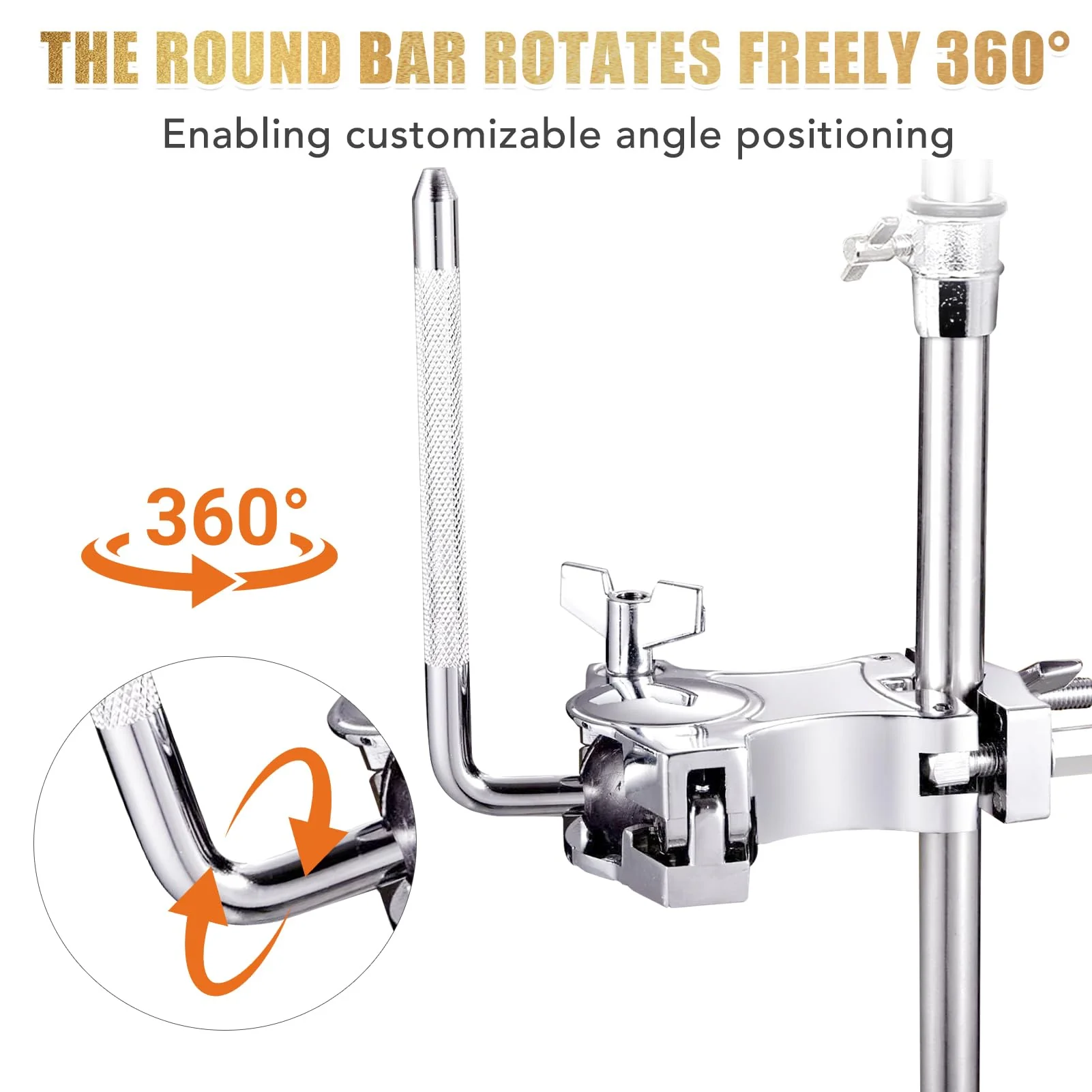 L-Rod Cowbells Cymbal Clamp, Heavy-Duty Cowbell Mount Percussion Holder Extension Arm Clip, 360°Rotation Universal Mount for Cowbells, Jam Blocks & Handheld Percussion Instrument Accessories L-Rod Clamp - Image 5