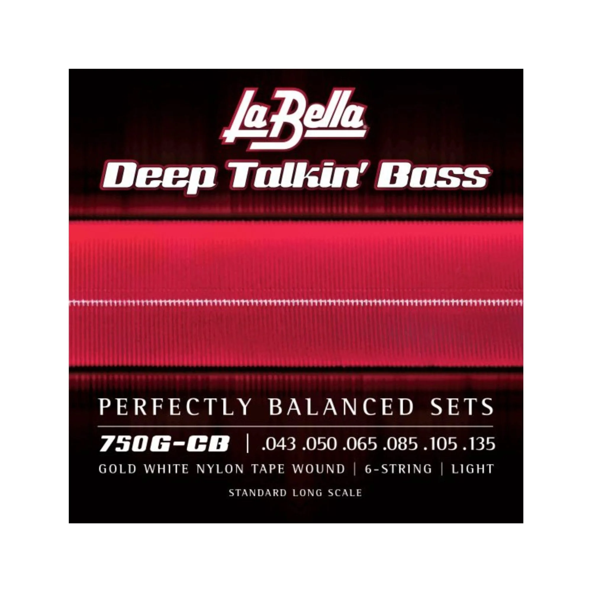 La Bella 750G-CB Deep Talkin Brass Gold White Nylon Tape Wound 6-String Light Standard Long Scale 43-135 Light 43-135
