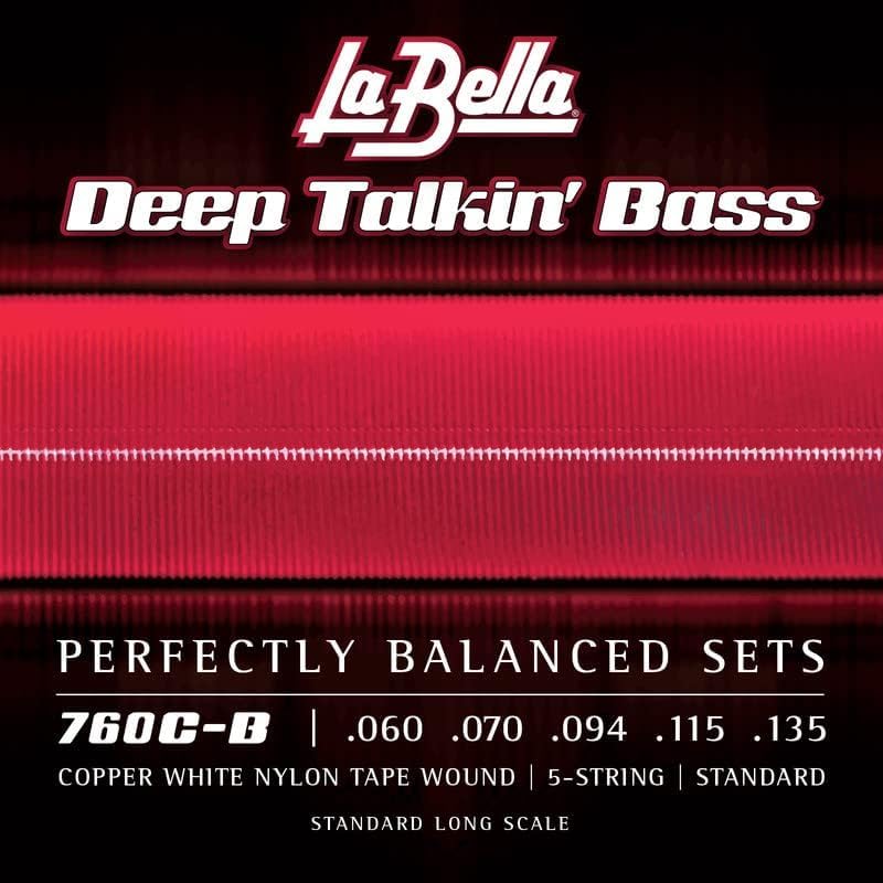 La Bella 760C-B Deep Talkin' Copper White Nylon Tape Wound, 5-String Standard Bass Guitar String 60-135 Standard 60-135
