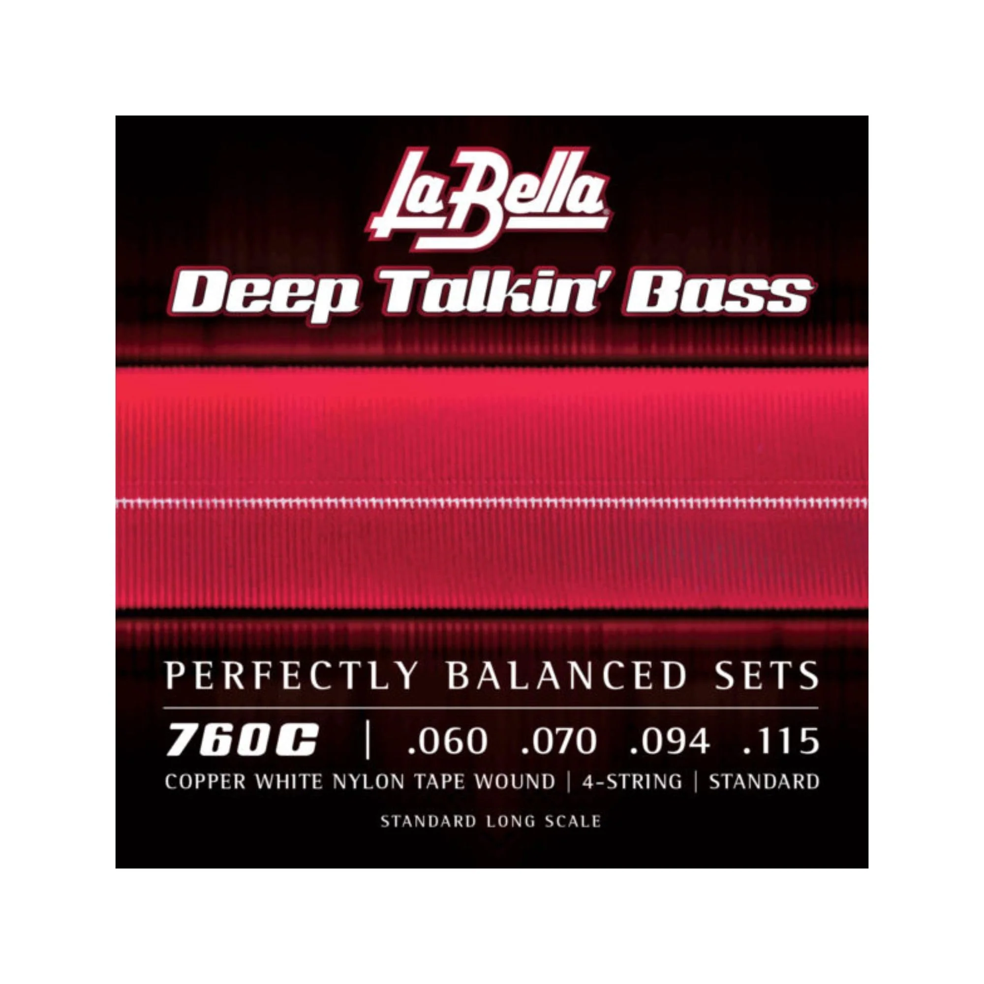 La Bella 760C Deep Talkin Brass Copper White Nylon Tape Wound 4- Strings Standard Long Scale 60-115