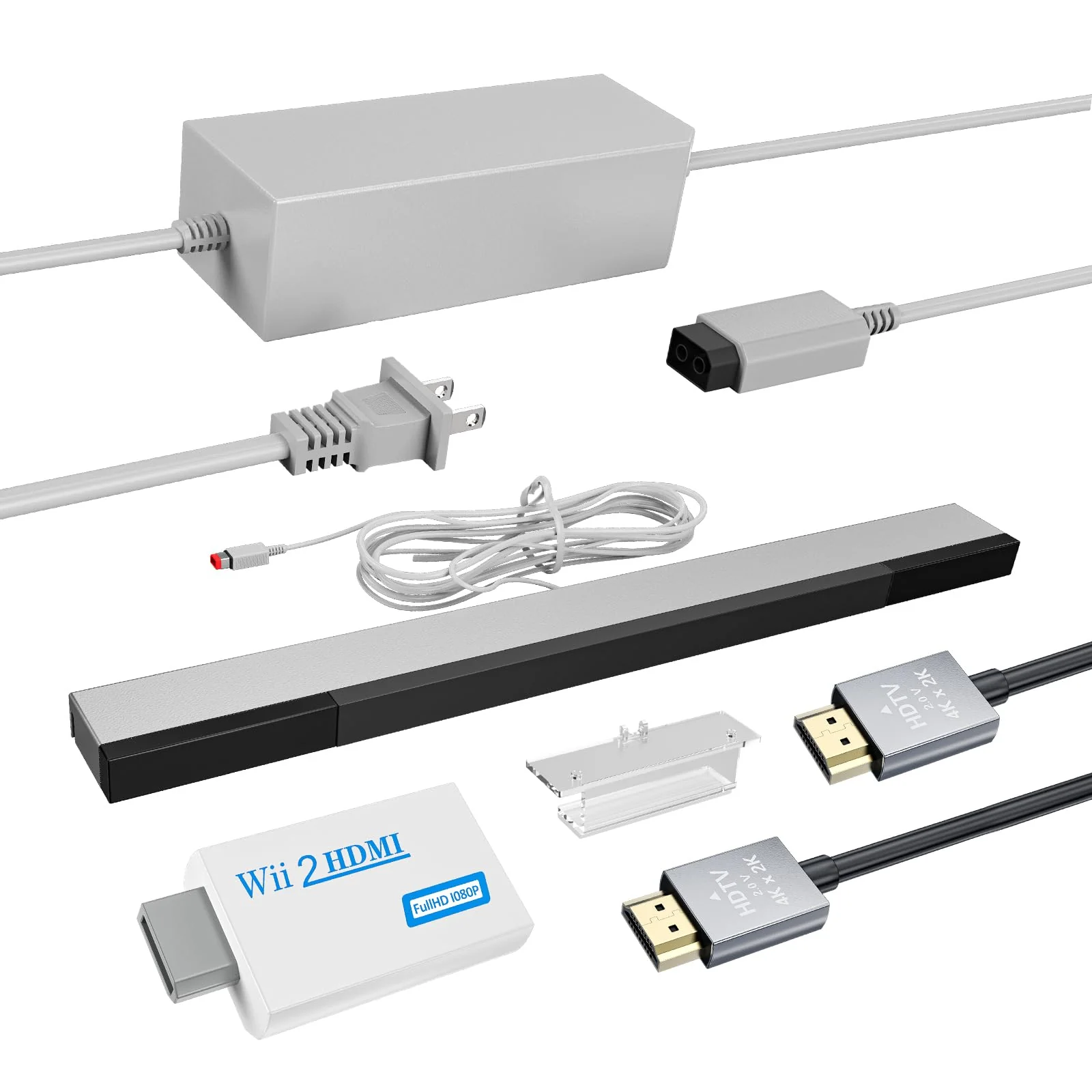 LA NREUCETS 4 in 1 Wii Sensor Bar - Wii HDMI Adapter, HDMI Converter, Wii Power Cord AC Adapter, 4.92FT High Speed HDMI Cable Compatible with Nintendo Wii Accessories Sensor Bar+Adapter+HDMI Converter+Cable