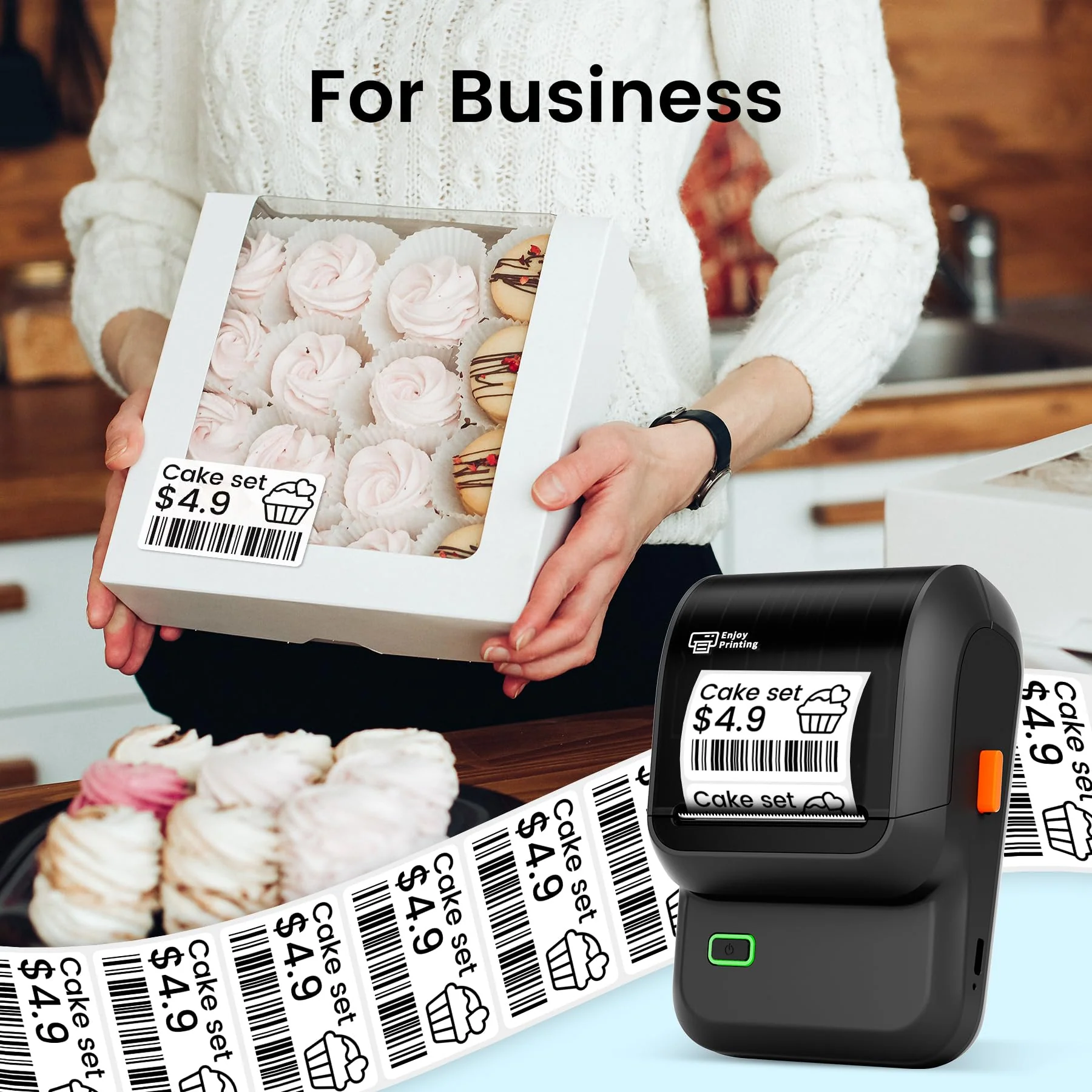 Label Maker, Thermal Label Maker, Barcode Label Printer for Small Business, Bluetooth Label Maker Machine Compatible with Phone & PC, Inkless Portable Label Makers for Address, Logo, Barcode Black - Image 4