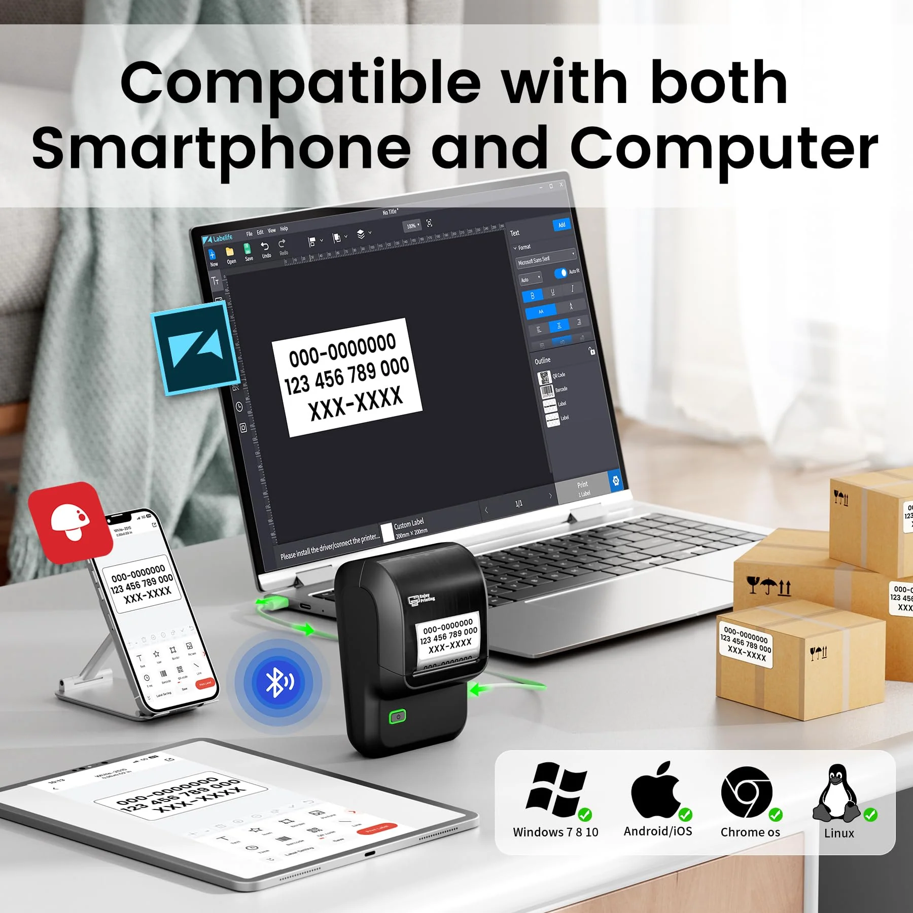 Label Maker, Thermal Label Maker, Barcode Label Printer for Small Business, Bluetooth Label Maker Machine Compatible with Phone & PC, Inkless Portable Label Makers for Address, Logo, Barcode Black - Image 6