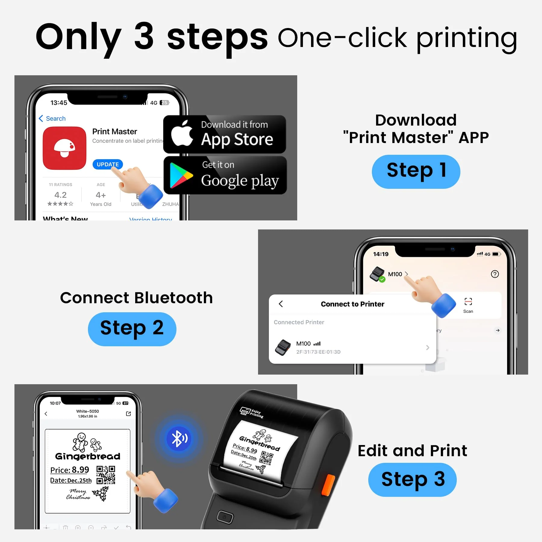 Label Maker, Thermal Label Maker, Barcode Label Printer for Small Business, Bluetooth Label Maker Machine Compatible with Phone & PC, Inkless Portable Label Makers for Address, Logo, Barcode Black - Image 7