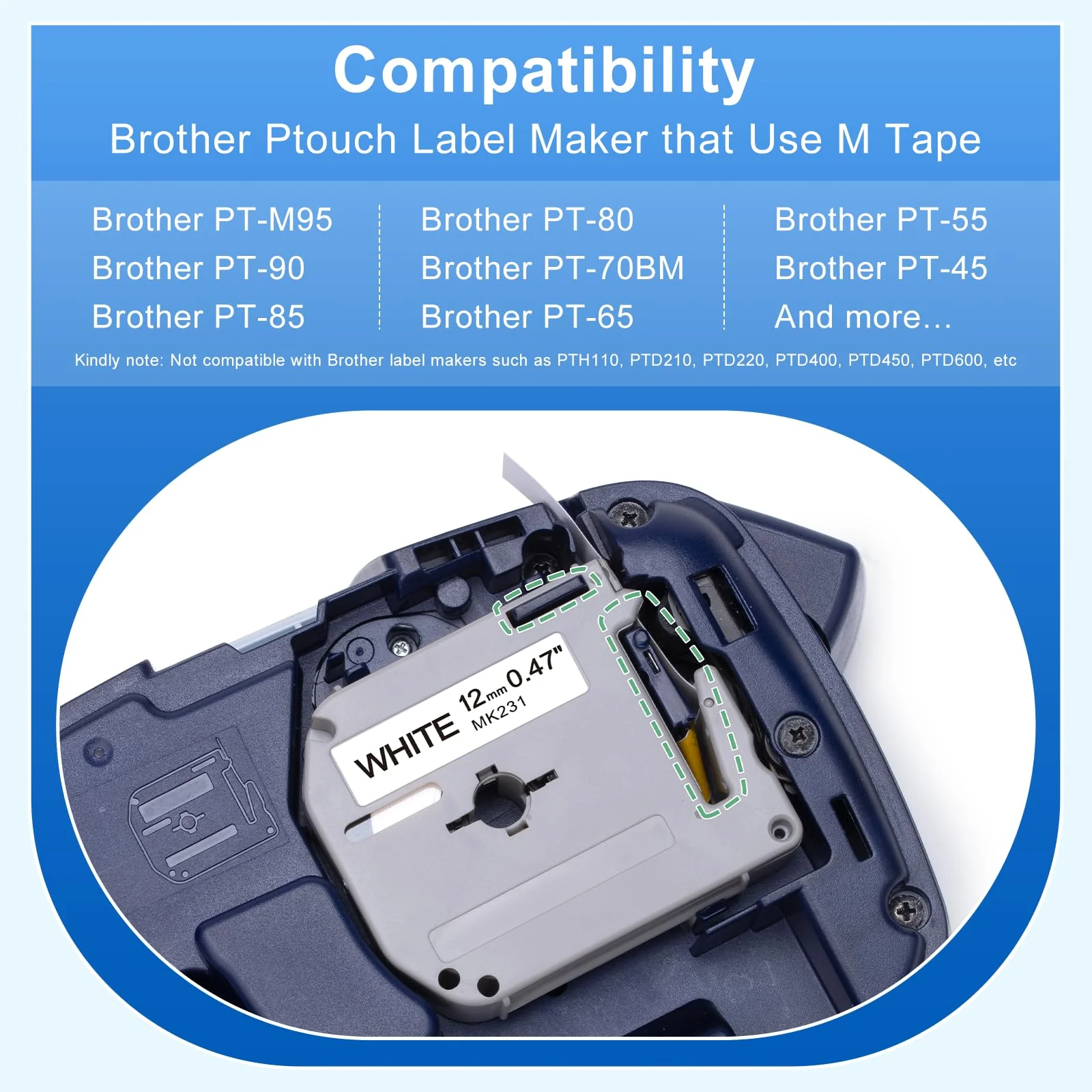 Labelife M-K231 Label Tape Replace for Brother P Touch M Tape M-K231S M231 MK231 M-231 12mm 0.47 Inch for Brother PTouch PT-M95 PT-65 PT-80 PT-70 PT-45 PT-90 Label Makers, Black on White, 4 Pack - Image 2