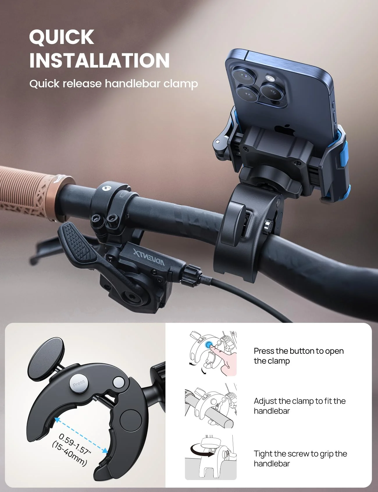 Lamicall Motorcycle Phone Mount Holder - [Camera Friendly] [1s Lock] Bike Phone Holder Handlebar Clamp, Bicycle Scooter Phone Clip, for iPhone Air, 17, 16, 15 Pro Max, Galaxy S25, 4.7-7" Phones, Blue - Image 6