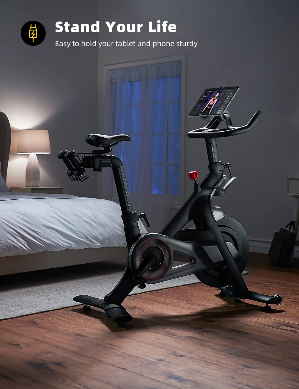 Lamicall Tablet Holder for Spin Bike - Tablet Mount Clamp for Indoor Bike Peloton, Treadmill, Exercise Bicycle Clamp for iPad Pro/Air/Mini and 4.7-12.9" Tablet Black - Image 3