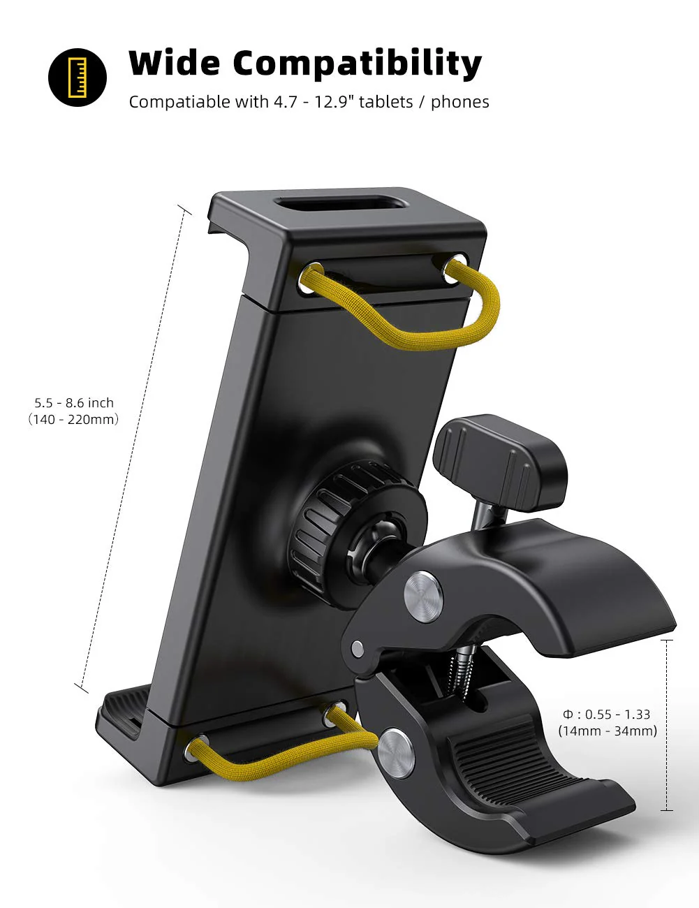 Lamicall Tablet Holder for Spin Bike - Tablet Mount Clamp for Indoor Bike Peloton, Treadmill, Exercise Bicycle Clamp for iPad Pro/Air/Mini and 4.7-12.9" Tablet Black - Image 4