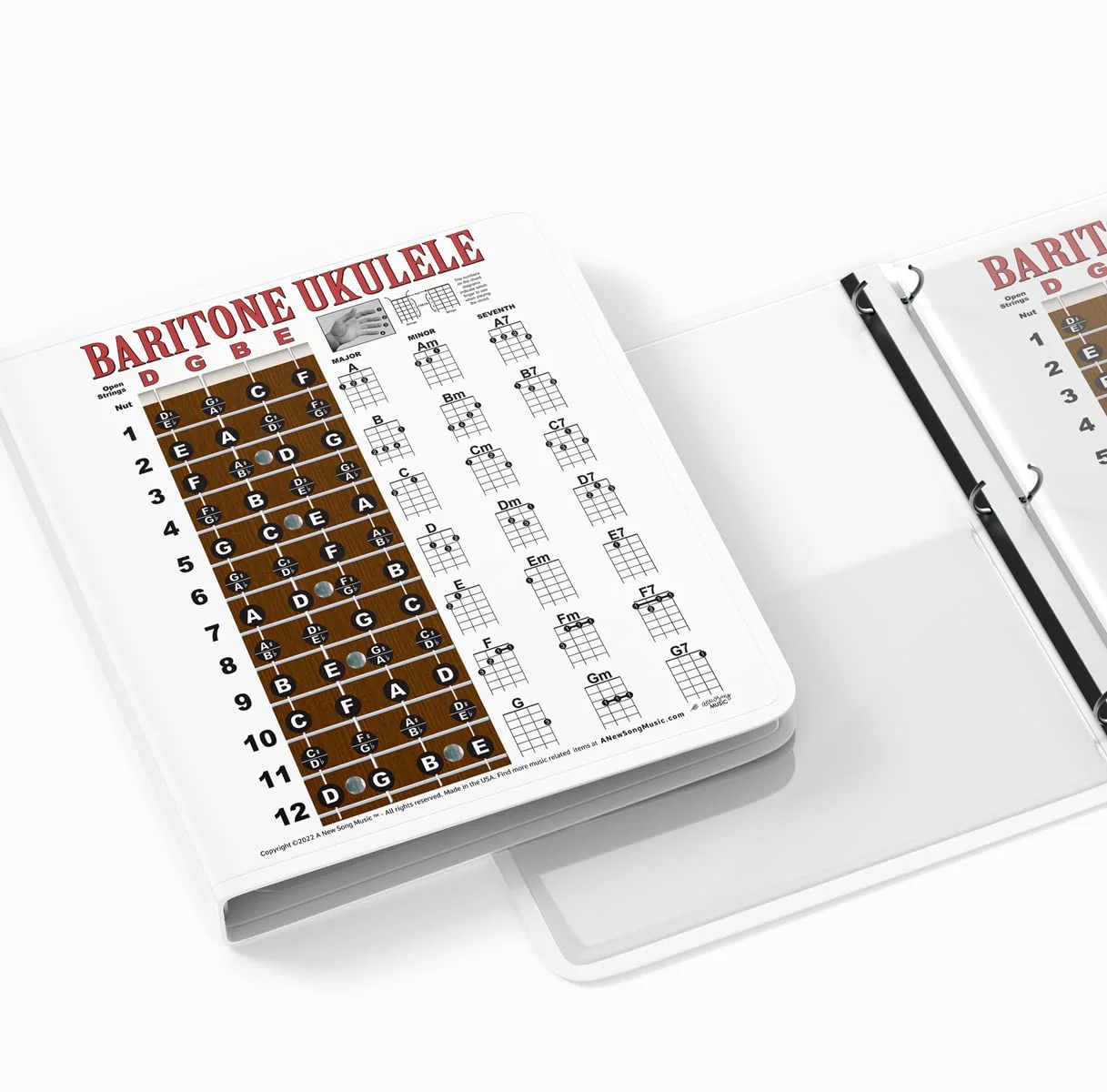 Laminated Baritone Ukulele Fretboard & Chord Chart Easy Instructional Poster Bari Uke Notebook 8.5"x11" | A New Song Music