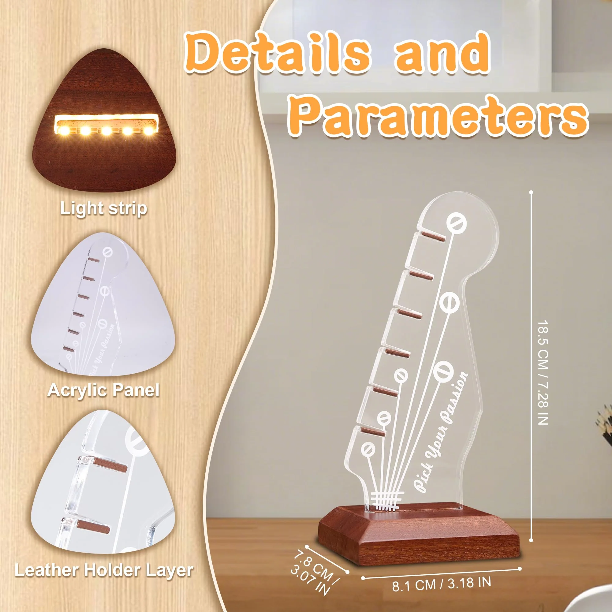 Lampeez Light Up Guitar Pick Holder, Acrylic Wood Desktop Pick Holder with Picks Display, Guitar Accessories Gifts for Players Enthusiasts - Image 5