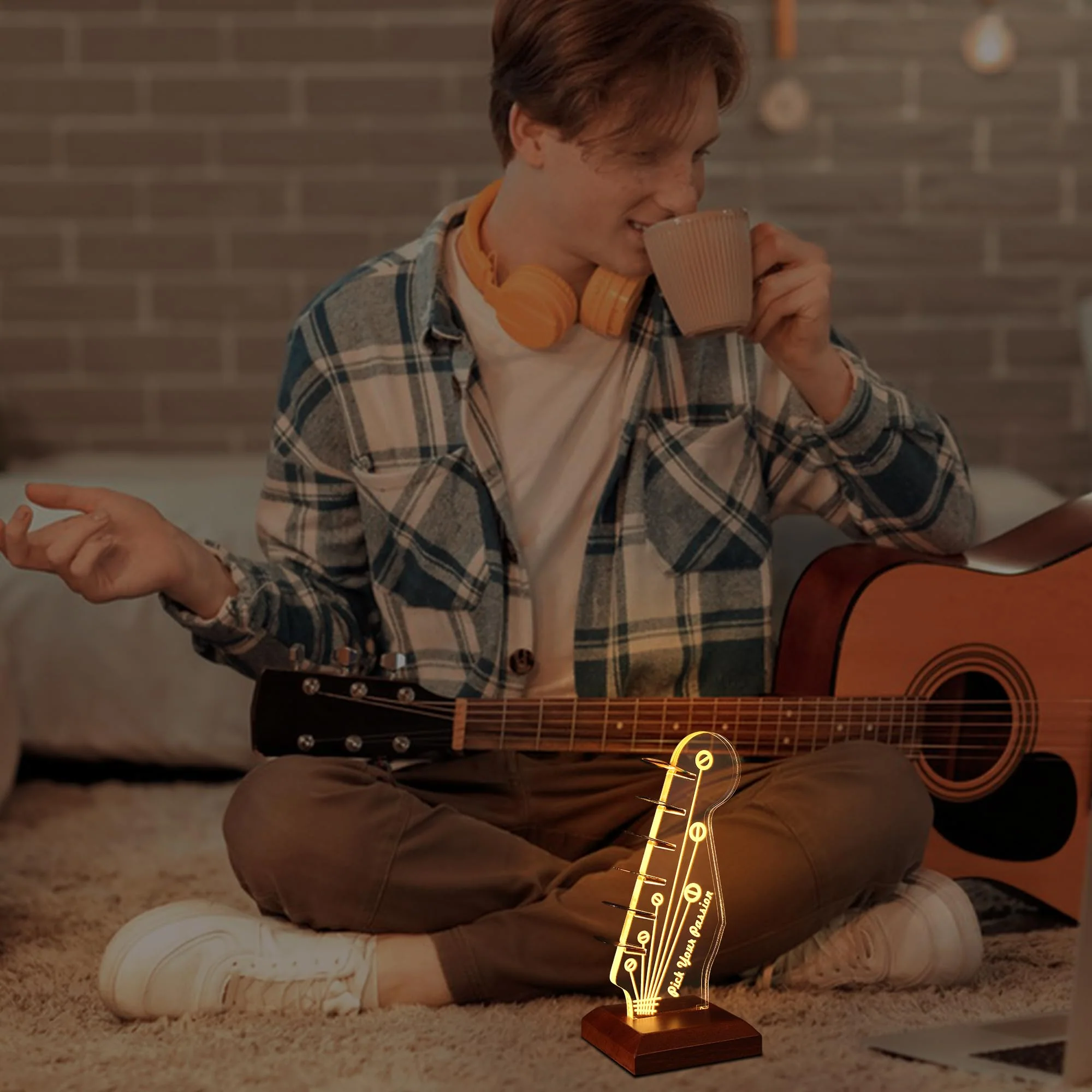 Lampeez Light Up Guitar Pick Holder, Acrylic Wood Desktop Pick Holder with Picks Display, Guitar Accessories Gifts for Players Enthusiasts - Image 7