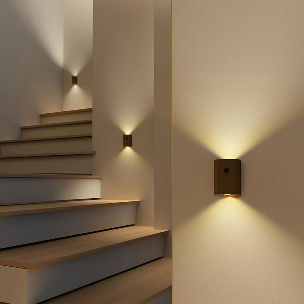 LANDGOO 2-Pack Wood Step Light with Motion Sensor, Rechargeable Stair Night Light Set, Sapele Wood 2700K Warm White LED Wall Lamps, Easy No-Wire Installation for Hallway Bedroom Staircase Walnut Wood 2ps - Image 9