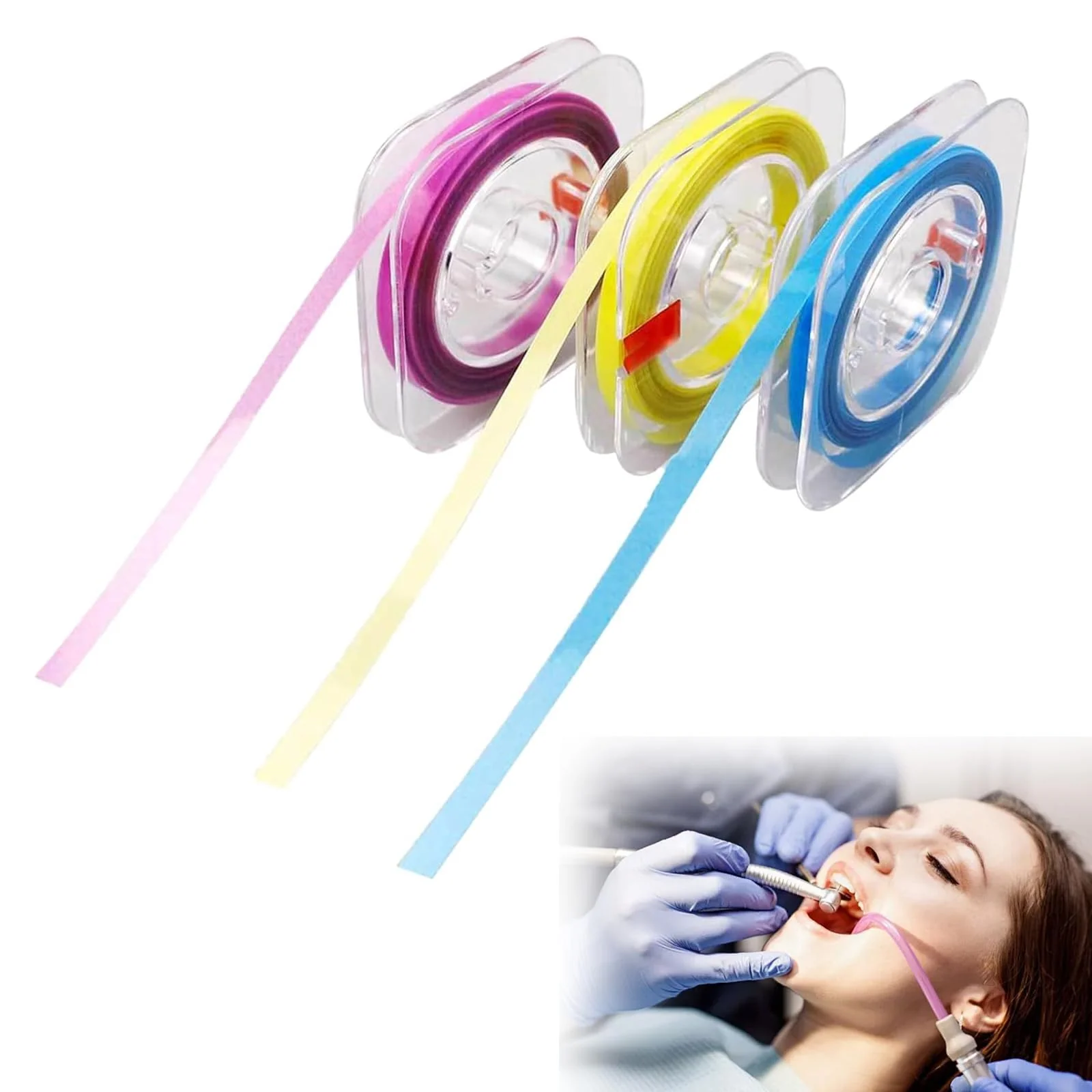 Landrain 3 Volumes Tooth Sandpaper Interdental Spaces, Tooth Sandpaper for Spaces (4 mm x 6 m) Purple + Yellow + Blue