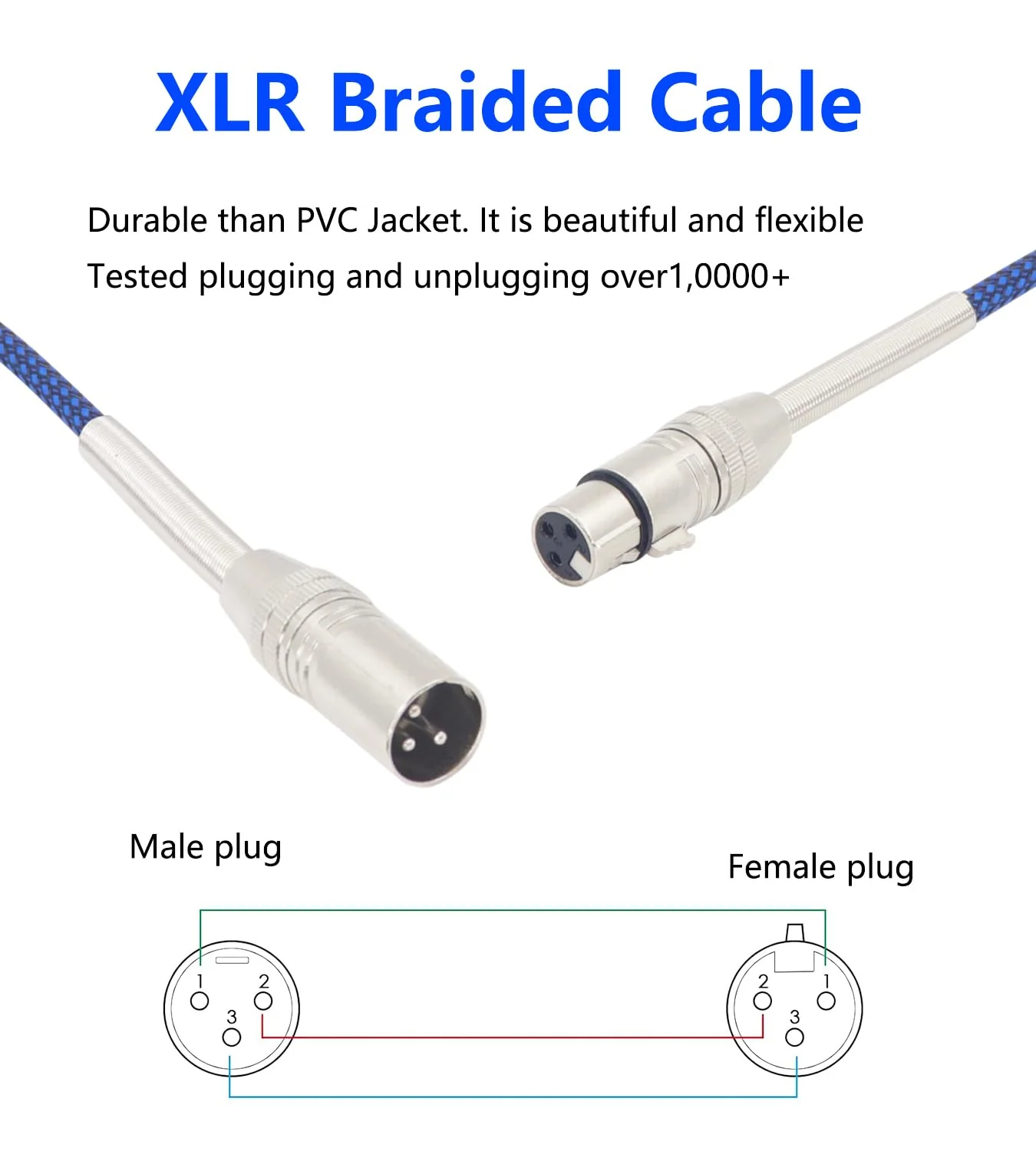 LANMINGLEL Short 3 Pin Metal Spring Microphone Cable XLR Male to Female Heavy Duty Balanced Nylon Braided Cord Compatible Speakers, Microphones(0.3M) 0.3M - Image 4
