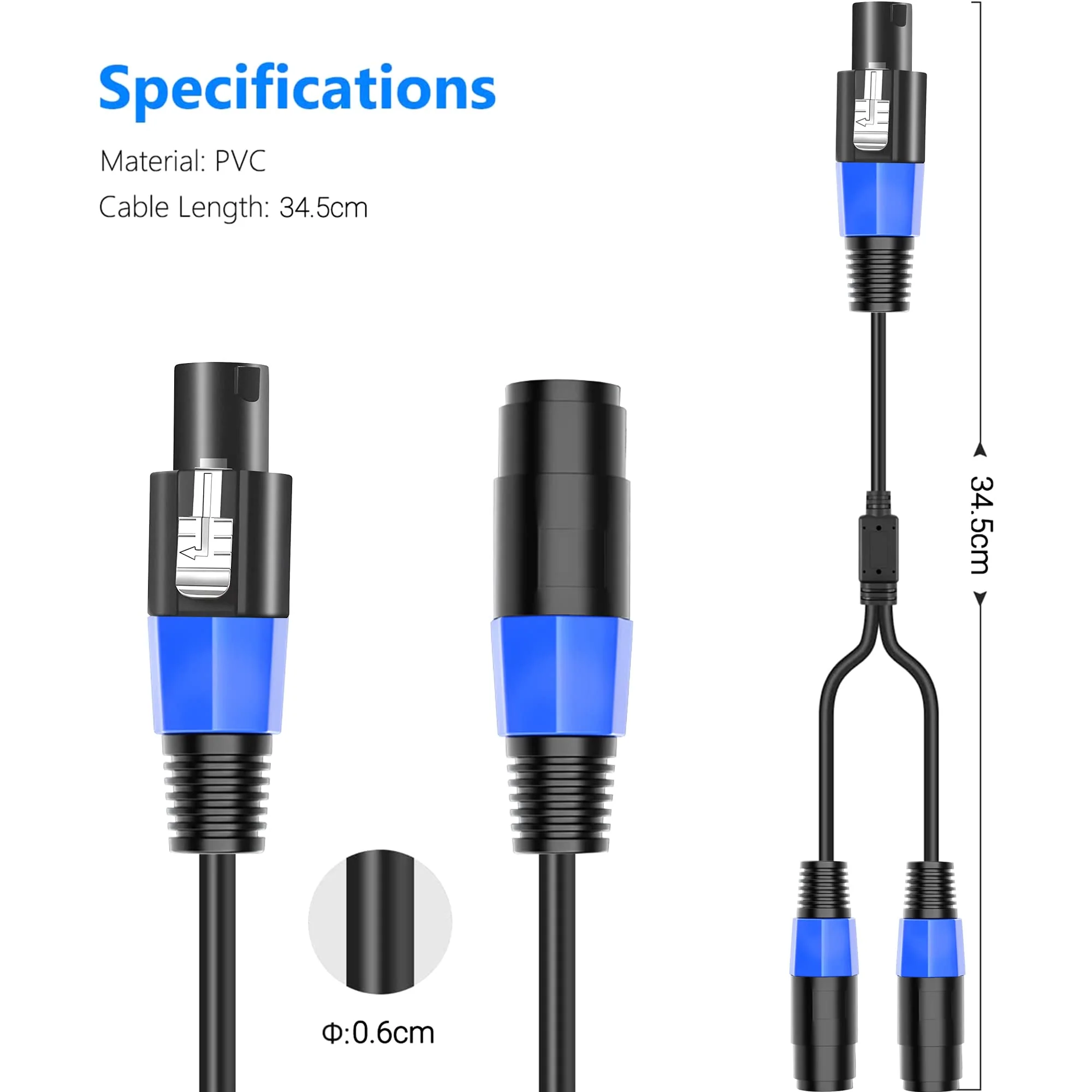 LanSenSu Speakon Splitter Cable,1 Male to 2 Female XLR Y Splitter Speakon Splitter Cable Speakon 1-Male to 2-Female（2Pack） - Image 2