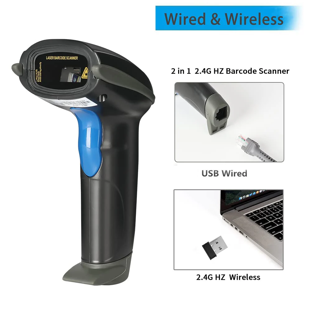 Laser 2.4G Wireless 1D Bar Code Scanners Readers for Computers PC Laptop, UNIDEEPLY Barcode Handheld, Hand Scanning Label UPC EAN Reader Gun Cordless Retails, Black - Image 8