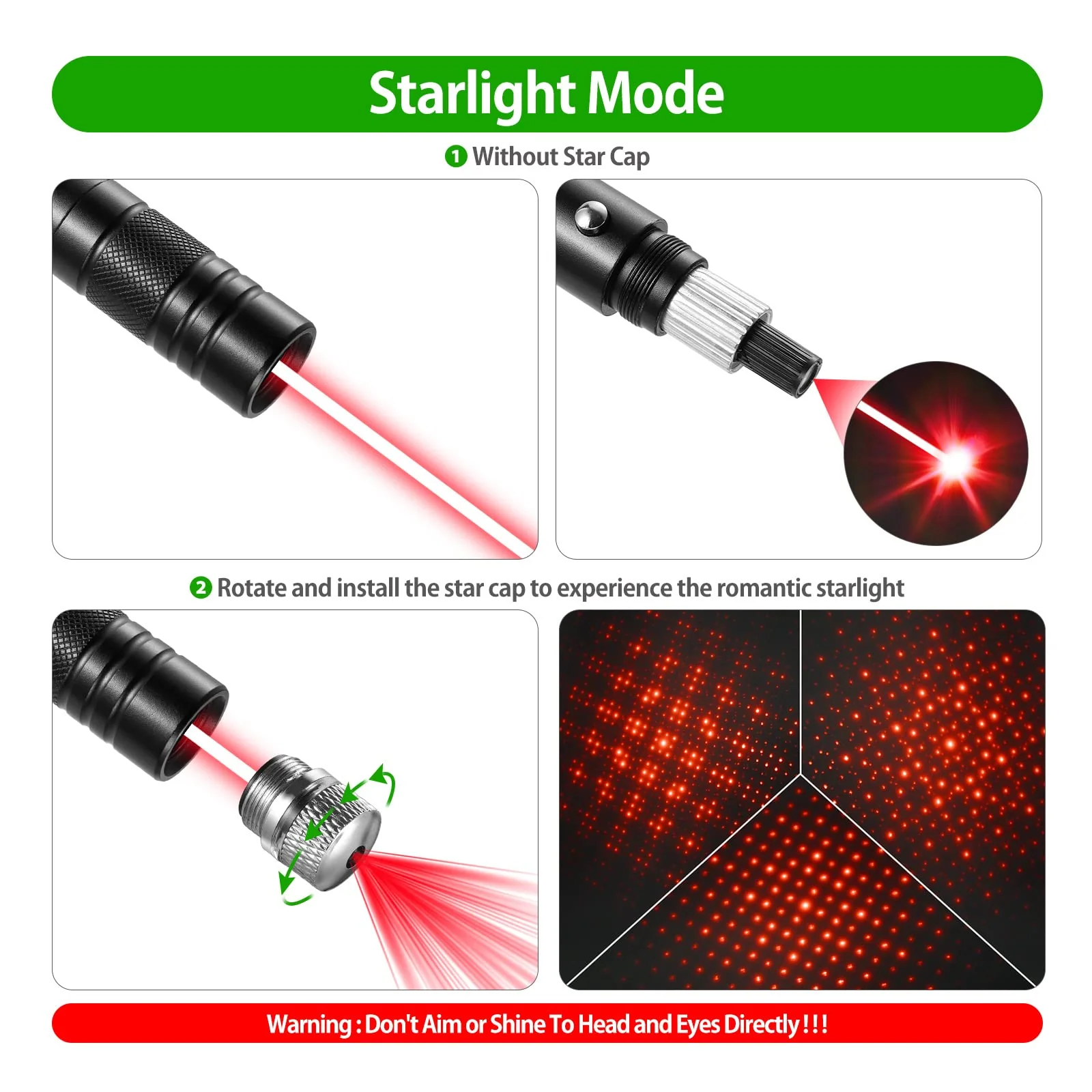 Laser Pointer High Power Rechargeable Lazer Pointer, Laser Pen with Long Range Adjustable Focus with Star Cap, Laser Pointer Pen Suitable for Outdoor, Astronomy, Cats Dogs (Red) - Image 5