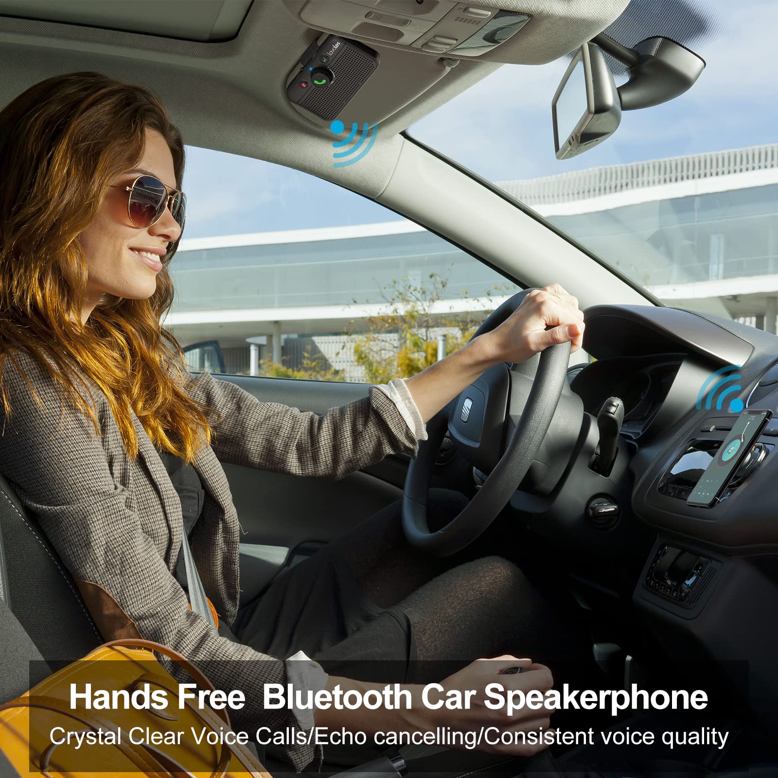 Lavales Car Bluetooth 5.3 Speaker, Handsfree Bluetooth Car kit for Cell Phone, Support Siri Google Voice Assistant/Motion AUTO ON, Car Phone Speakerphone with Visor Clip - Image 2