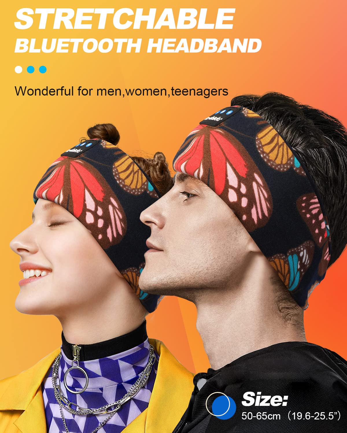 LC-dolida Sleep Headphones Headband Bluetooth 5.4, Headband Earphones Wireless with USB C Charge Port, Sleep Mask for Sleeping, Sports, Gifts, Workout, Jogging, Yoga, Insomnia, Air Travel, Meditation Artistic Butterfly - Image 2