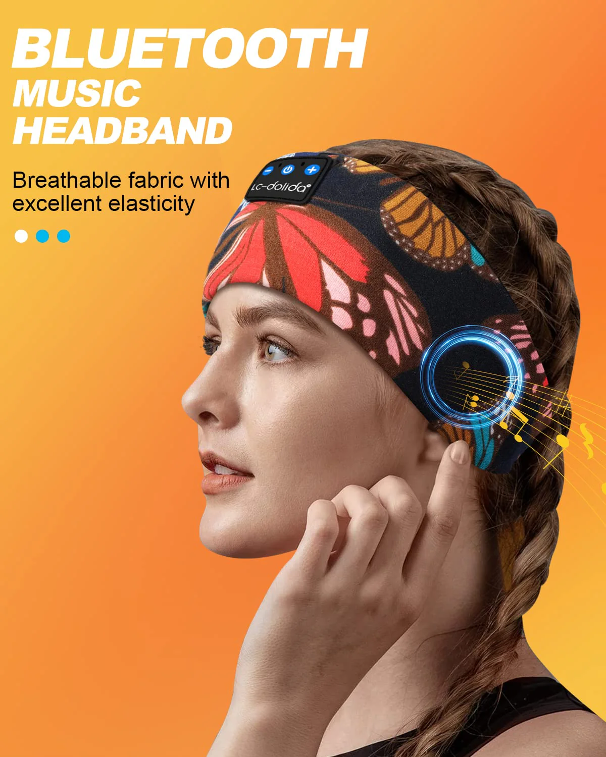 LC-dolida Sleep Headphones Headband Bluetooth 5.4, Headband Earphones Wireless with USB C Charge Port, Sleep Mask for Sleeping, Sports, Gifts, Workout, Jogging, Yoga, Insomnia, Air Travel, Meditation Artistic Butterfly - Image 3