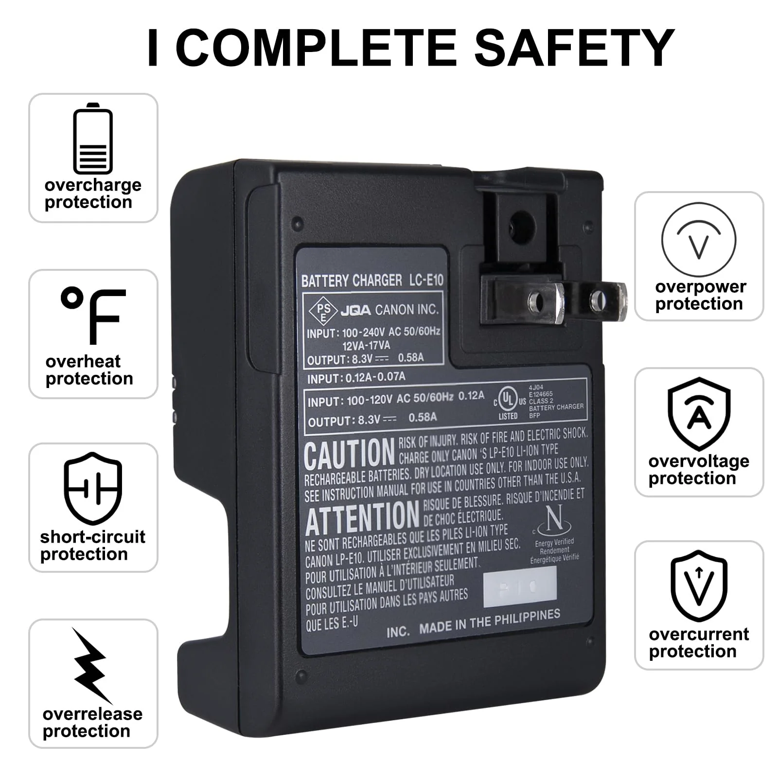 LC-E10E Quick Charger for Canon: LP-E10 LC-E10 LC-E10C Compatible Battery EOS 1100D 1200D 1300D 1500D 2000D 3000D 4000D kiss X50 X70 X80 X90 Rebel T3 T5 T6 T7 T100 DSLR Digital Camera (Black) - Image 5
