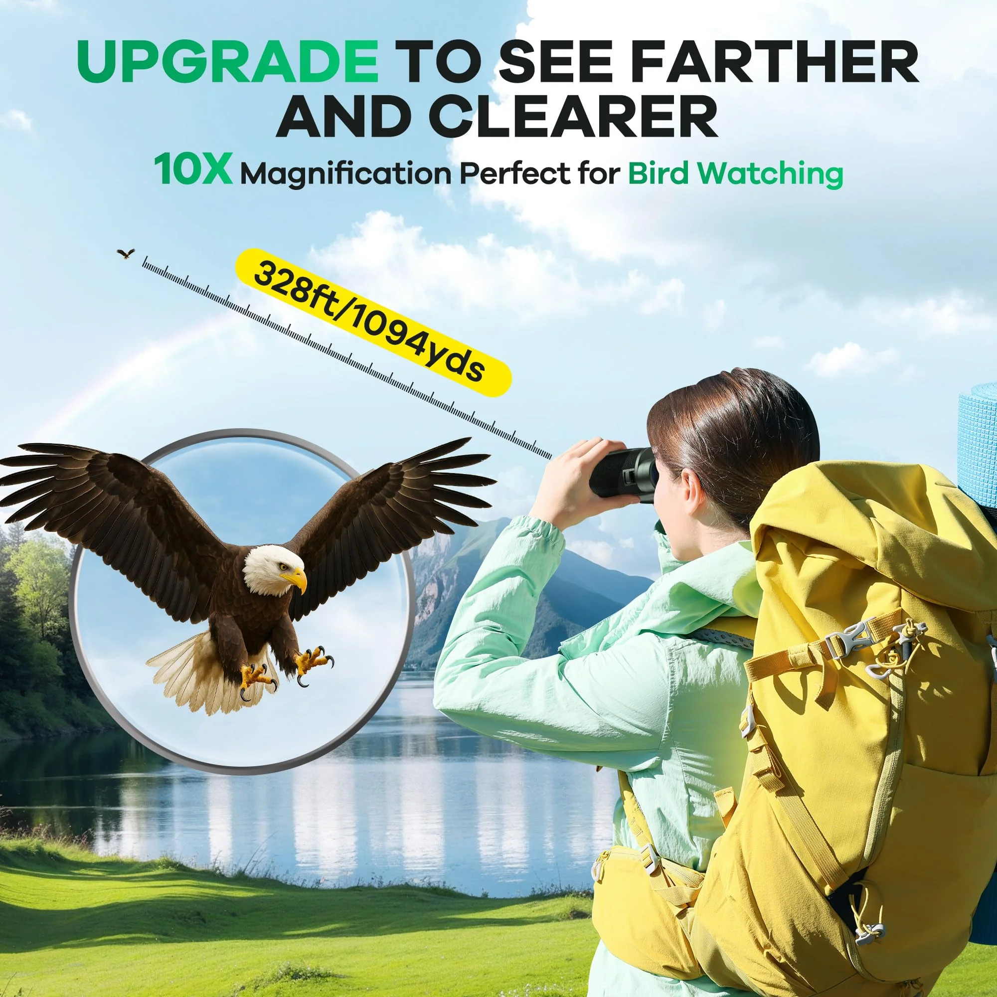 Leacco 10x25 Compact Binoculars for Adults and Kids, Large View Waterproof Small Binoculars with Low Light Vision BAK4 Prism FMC Lens for Cruise Ship Bird Watching Travel Hunting, Military Green - Image 2