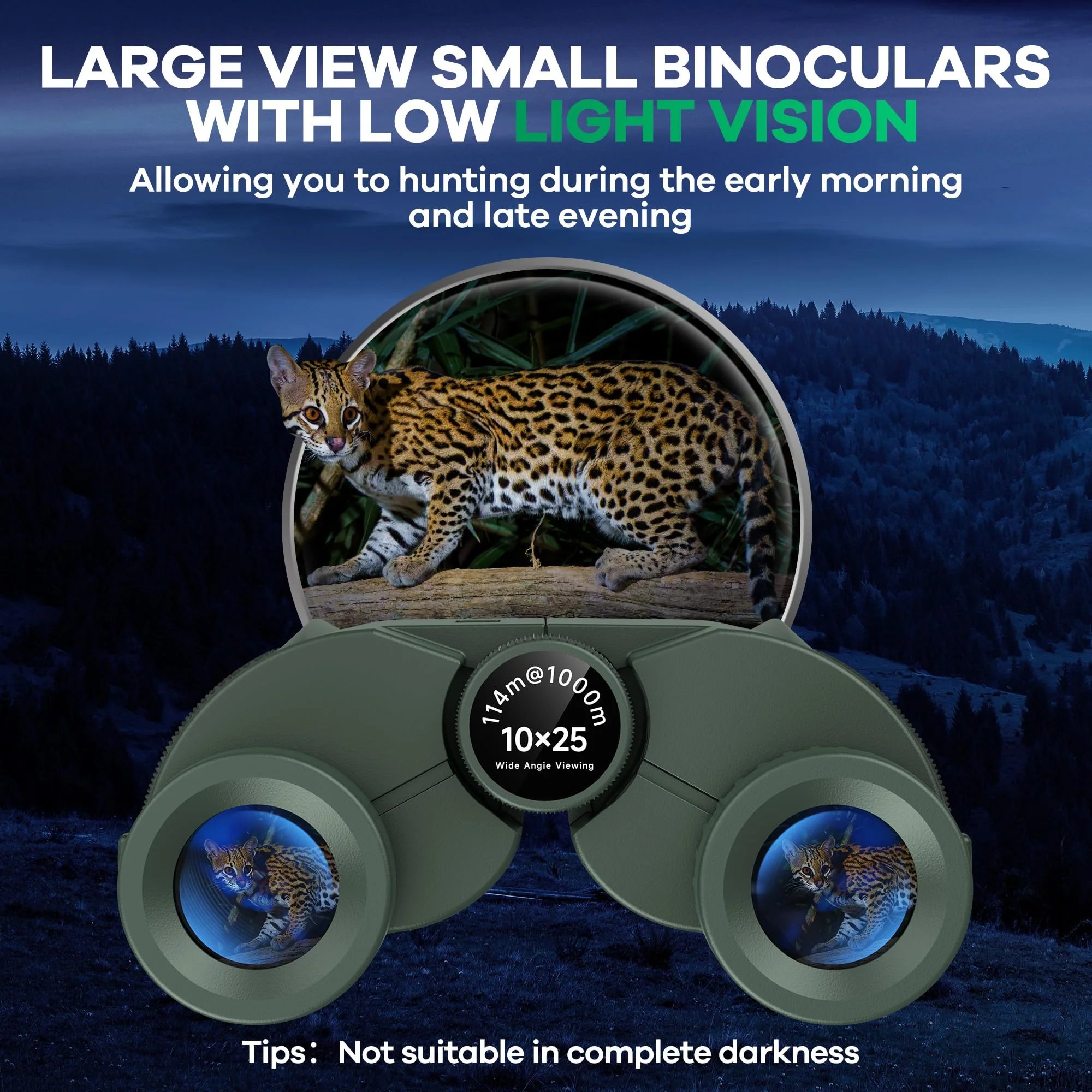 Leacco 10x25 Compact Binoculars for Adults and Kids, Large View Waterproof Small Binoculars with Low Light Vision BAK4 Prism FMC Lens for Cruise Ship Bird Watching Travel Hunting, Military Green - Image 6