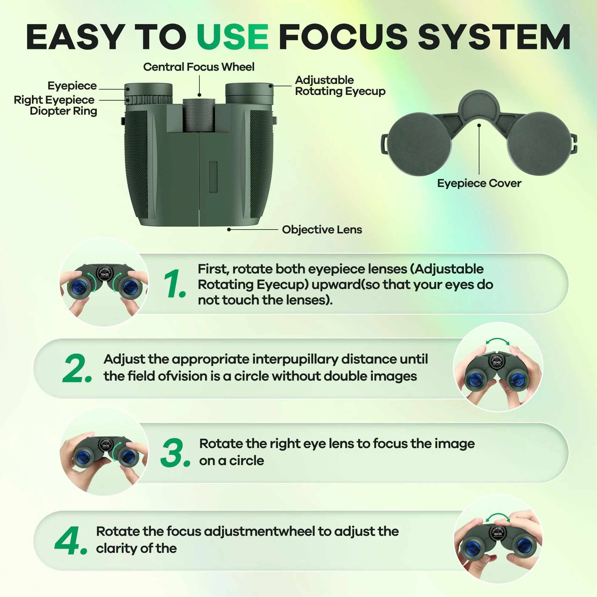 Leacco 10x25 Compact Binoculars for Adults and Kids, Large View Waterproof Small Binoculars with Low Light Vision BAK4 Prism FMC Lens for Cruise Ship Bird Watching Travel Hunting, Military Green - Image 9