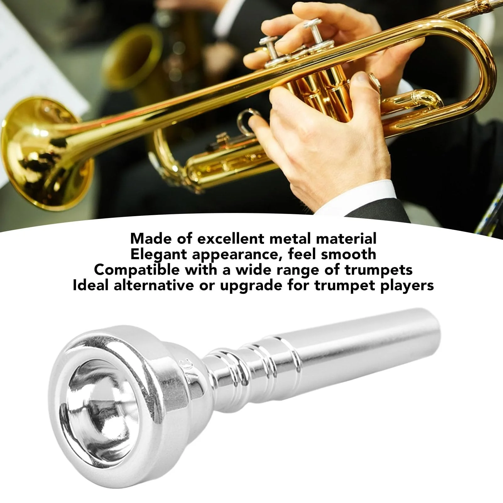 Lead Trumpet Mouthpieces, 3C Mouthpieces for Musical Instruments, Silver Plated Trumpet Mouthpiece for Beginners, Professionals Players and Music Instrument Enthusiasts - Image 2