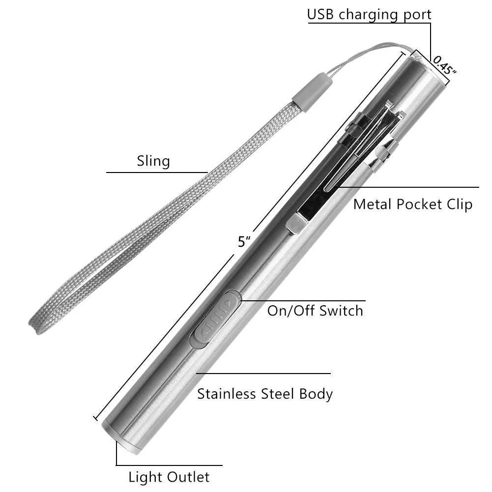 LEAGY Pen Lights for Nurses USB Rechargeable Nursing Penlight Flashlights 2 Pack White Light for Medical Students Doctors Stainless Steel Body Pack of 2 White Light - Image 3