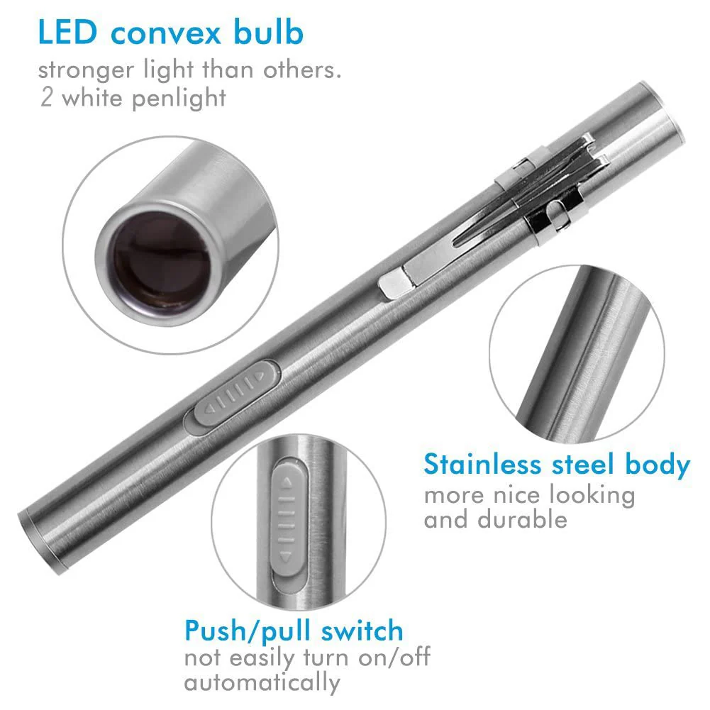 LEAGY Pen Lights for Nurses USB Rechargeable Nursing Penlight Flashlights 2 Pack White Light for Medical Students Doctors Stainless Steel Body Pack of 2 White Light - Image 4