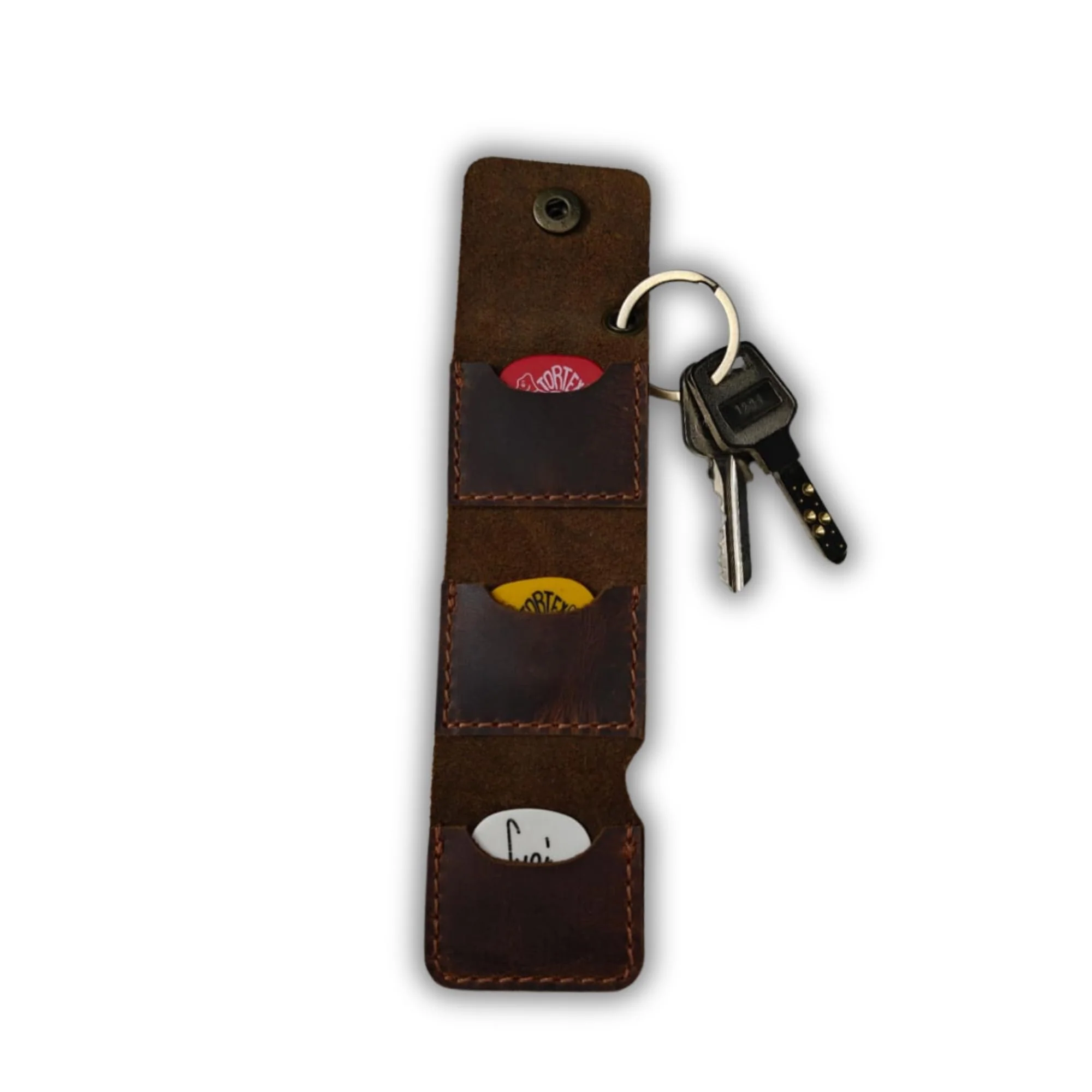 Leather Guitar Pick Holder Case – Handmade Brown Guitar Pick Sleeve, Keychain Pick Bag, Gift for Guitarist, Pick Organizer Pouch (Brown) - Image 2