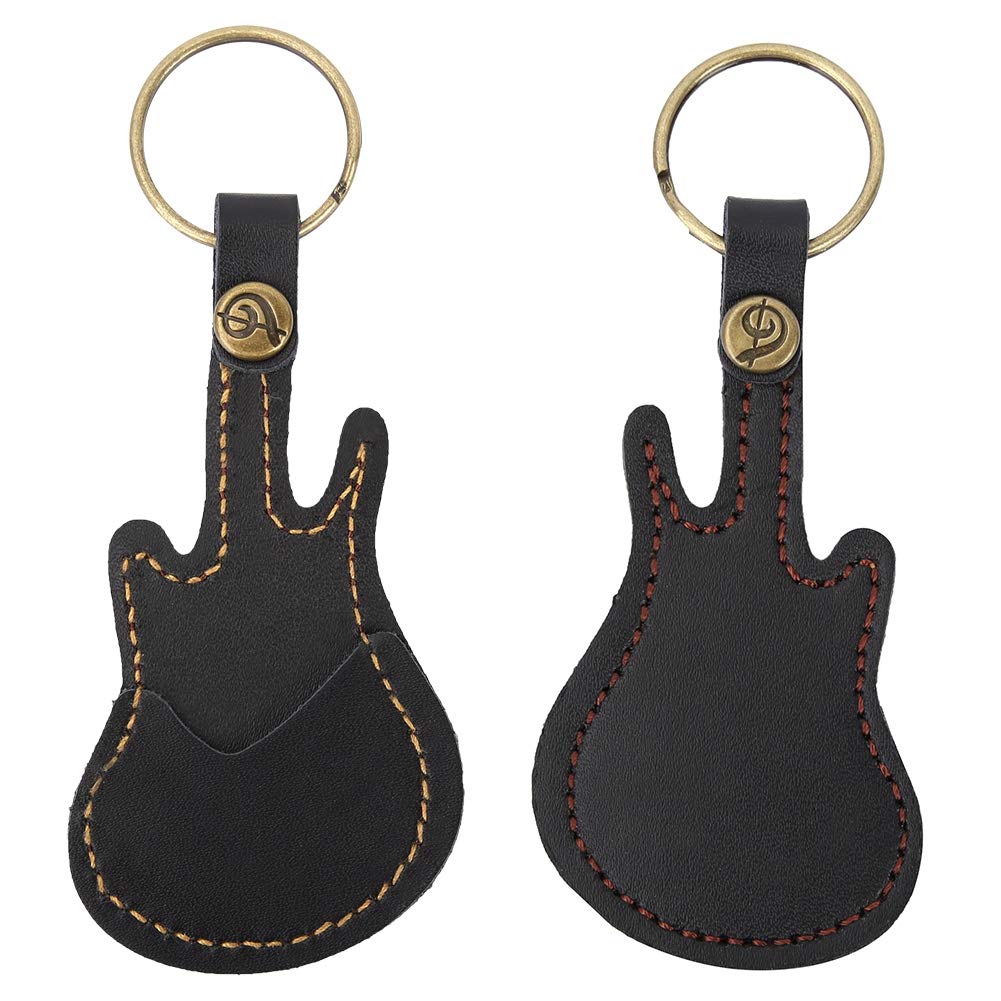 Leather Guitar Picks Case Guitar Pick Holder Guitar Plectrums Bag Guitar Pick Keychain Holder Guitar Pick Storage Bag Brass Guitar Pick Accessories with 5PCS Guitar Picks (Black) Black - Image 5