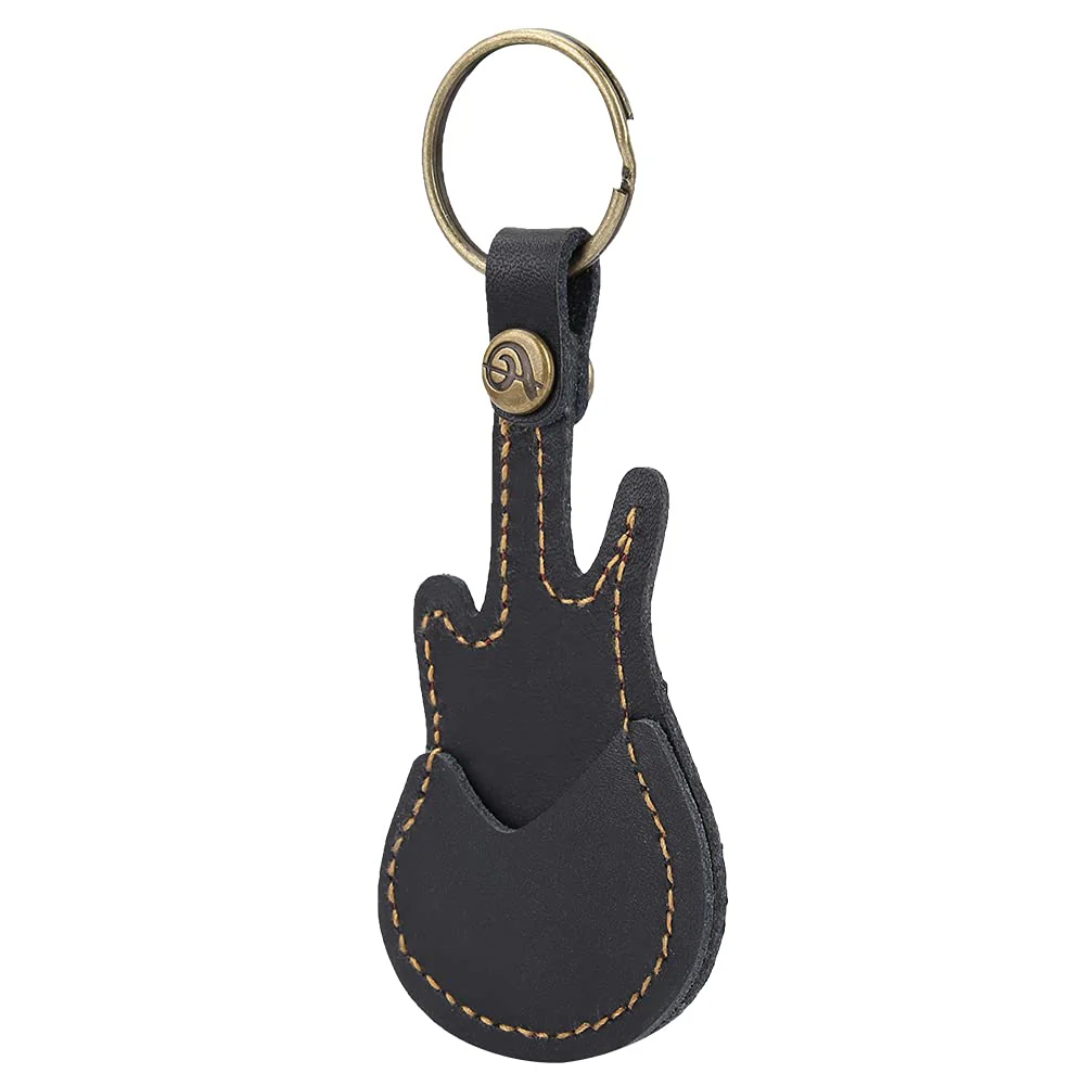 Leather Guitar Picks Case Guitar Pick Holder Guitar Plectrums Bag Guitar Pick Keychain Holder Guitar Pick Storage Bag Brass Guitar Pick Accessories with 5PCS Guitar Picks (Black) Black - Image 7