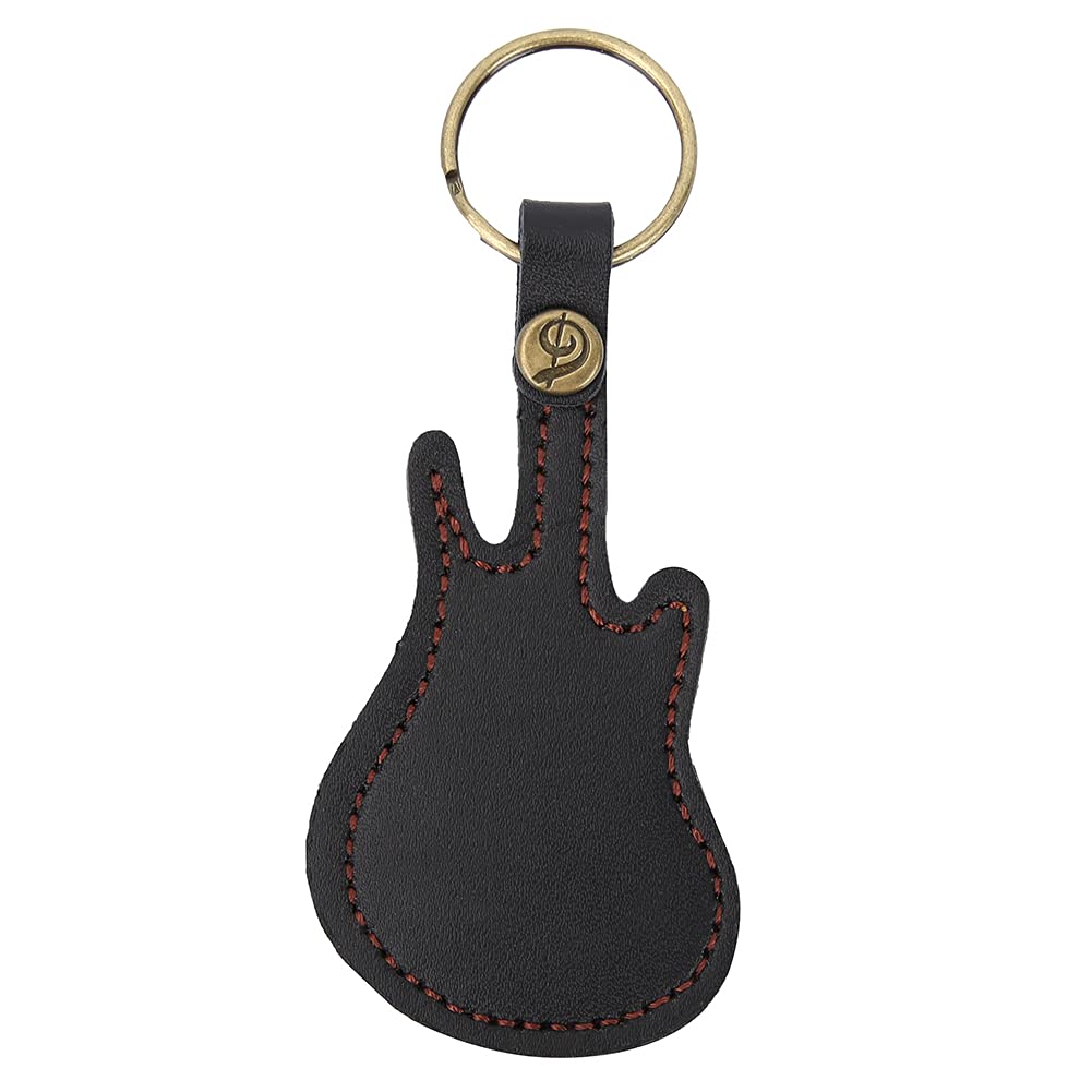 Leather Guitar Picks Case Guitar Pick Holder Guitar Plectrums Bag Guitar Pick Keychain Holder Guitar Pick Storage Bag Brass Guitar Pick Accessories with 5PCS Guitar Picks (Black) Black - Image 9