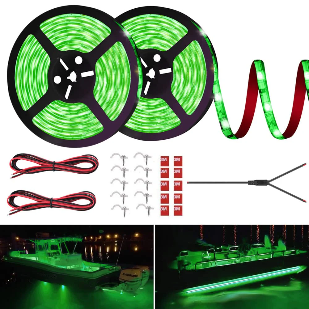 LED Boat Strip Lights, 32.8FT Marine Pontoon Led Lights, Waterproof Boat Interior Light, Under Gunnel Lights, Boat Deck Light, Night Fishing Lights, Good for Pontoon Bass Fishing Yacht Kayak (Green) Green