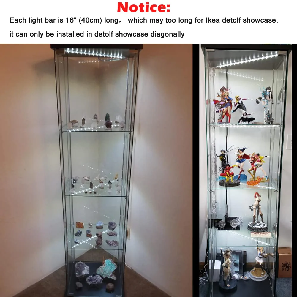 LED Display Light Bar Kit - (4) 16inches Plug-in Linkable Strip Lights for Large Display Cabinet - Series + Parallel Connection - White 6000K Cool White (6000K) - Image 7
