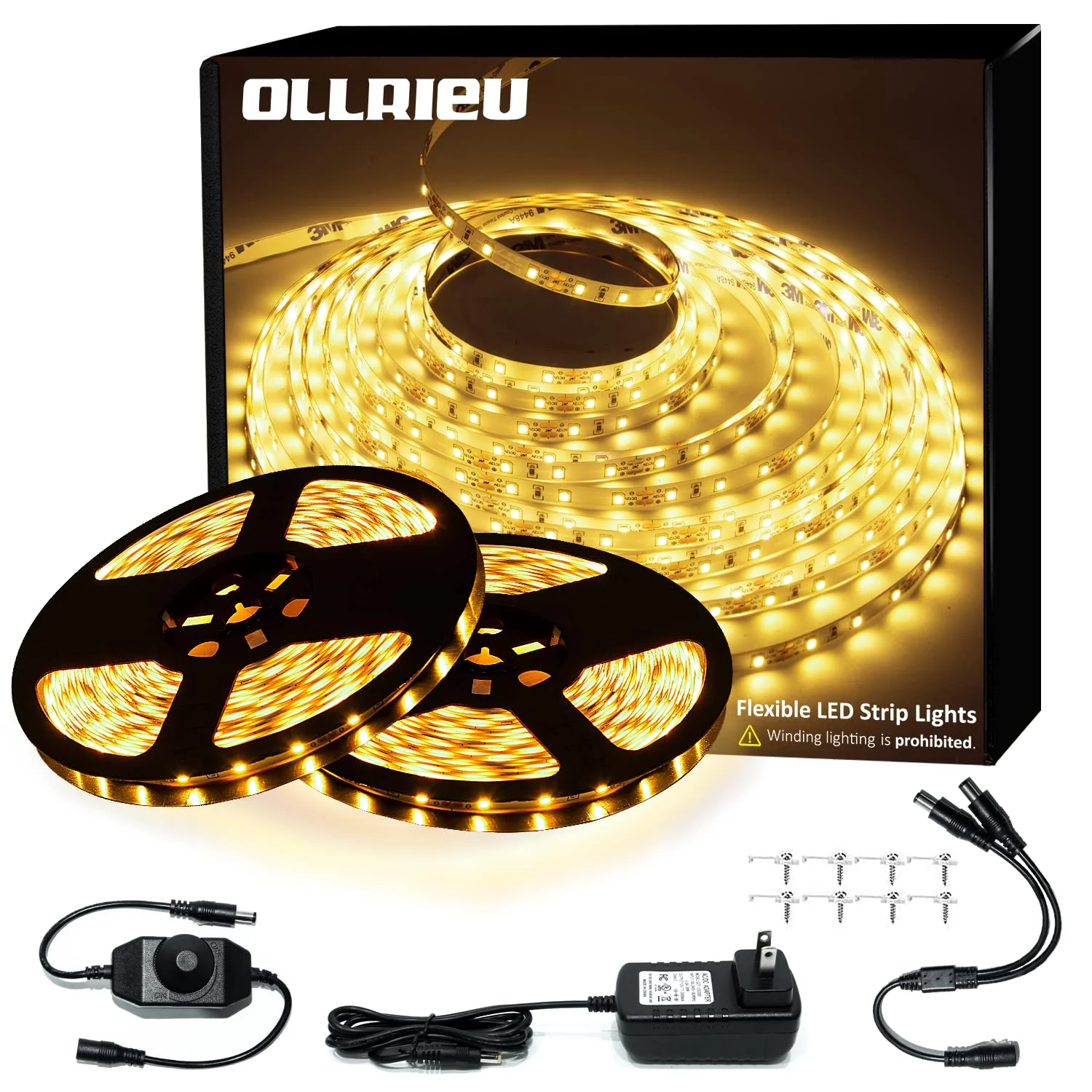 LED Strip Lights 100ft Dimmable 3000K Bright Warm White Strip Lighting, 30M 1800 LEDs 2835 Flexible Ribbon Light 12V LEDs Tape LED Lights for Bedroom Kitchen Home Decoration