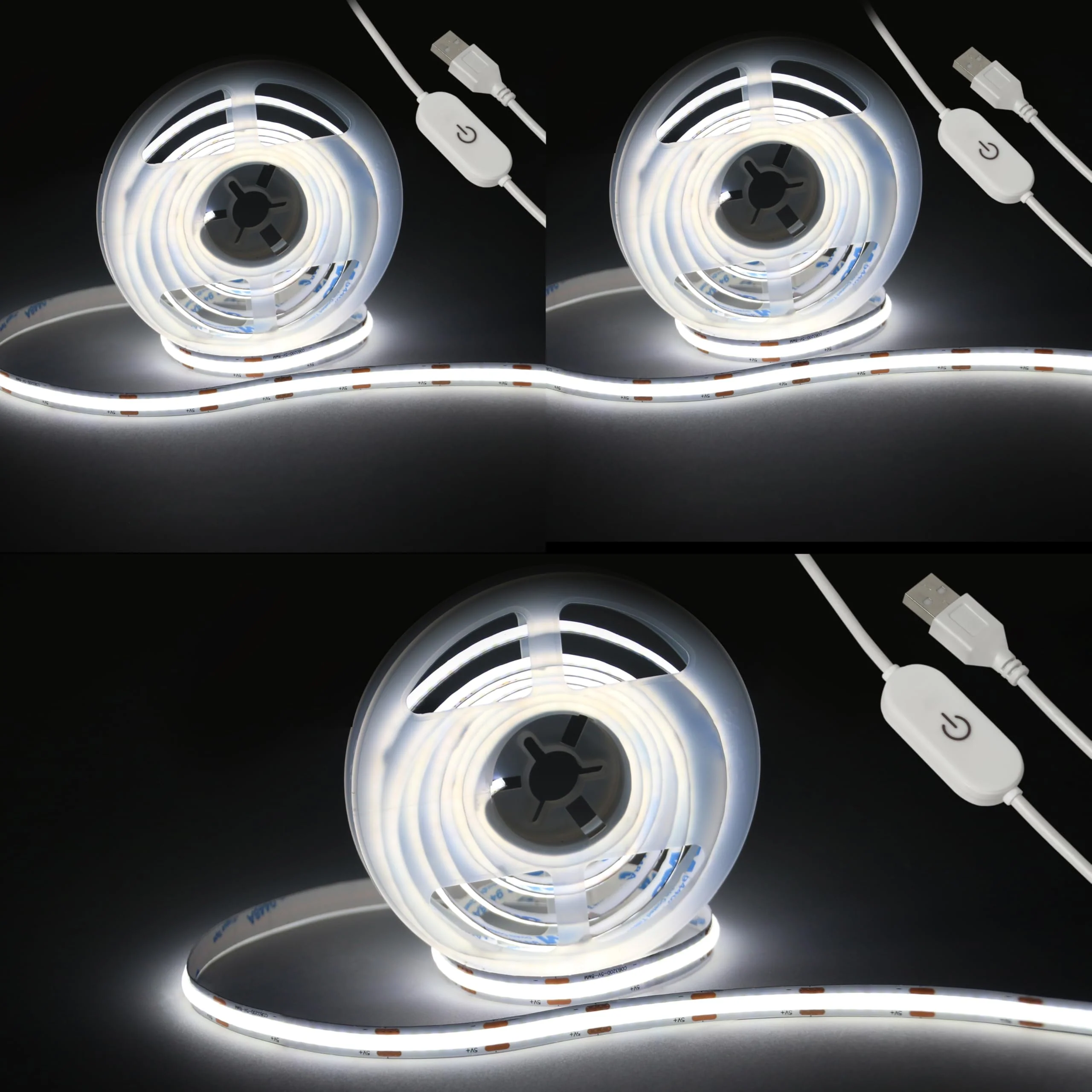 Led Strip Lights 5V USB 6.56ft/2m 640 LEDs Touch stepless Dimmable USB COB LED Strip Light 6500K White 10W Flexible 5v led for Bedroom Kitchen,Room Decor,3D Printing Lighting (3Pack) 6.56FT/6500K White (3Pack)
