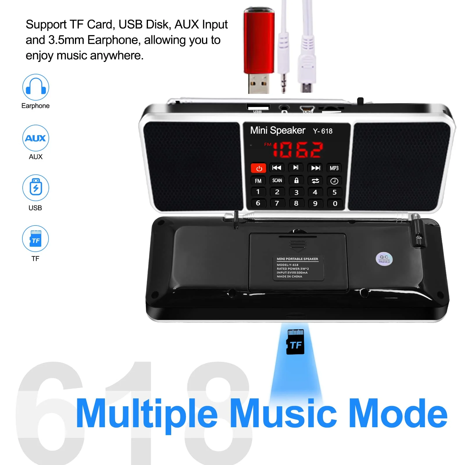 LEFON Multifunction Digital FM Radio Media Speaker MP3 Music Player Support TF Card USB Drive with LED Screen Display and Setting Timing Shutdown Function (Black) Black - Image 4