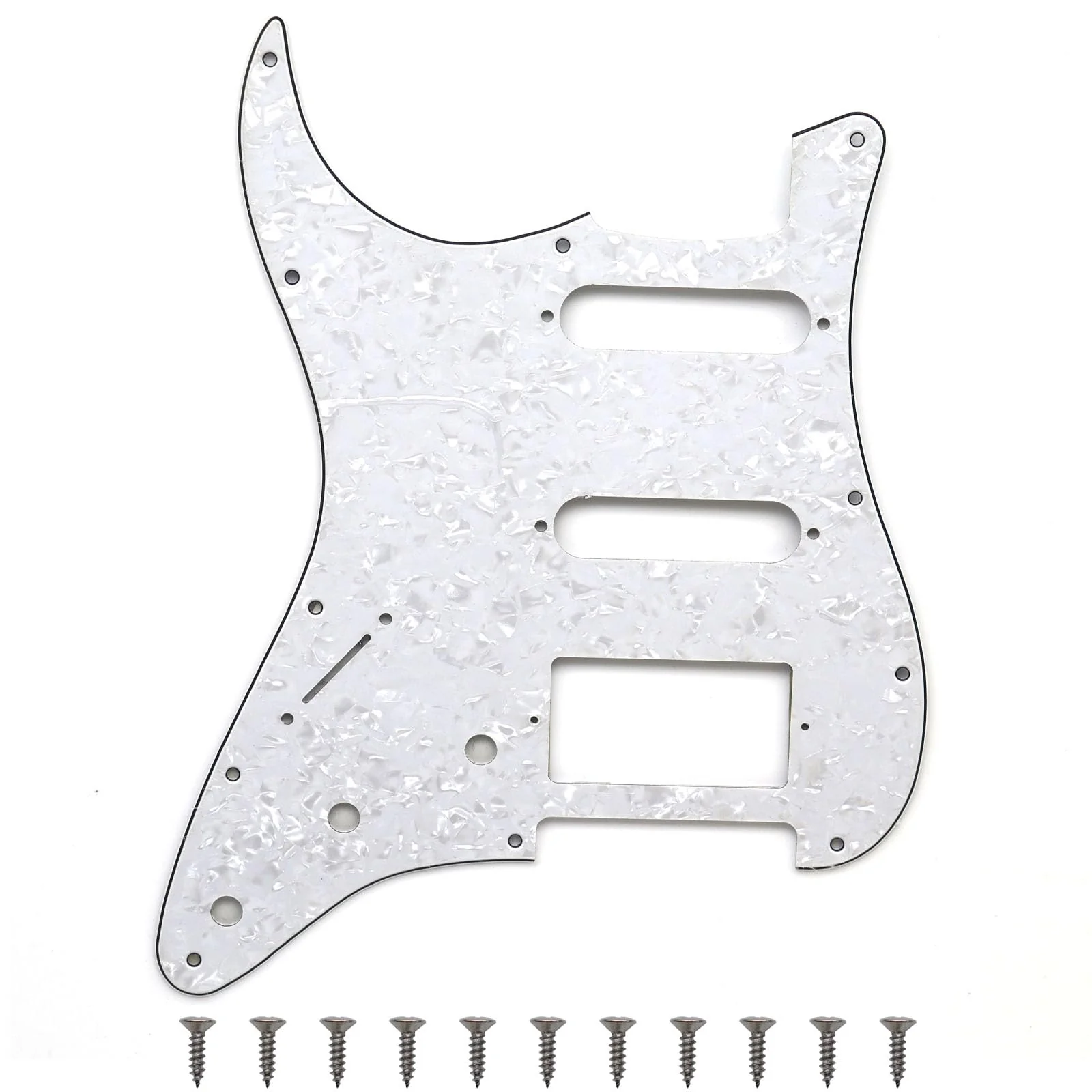 Left Handed White Pearl 3 Ply 11 Hole Strat Electric Guitar Pickguard HSS Pick Guard for Fender USA/Mexico Stratocaster/Strat Style Guitar Parts, with Pickguard Screws